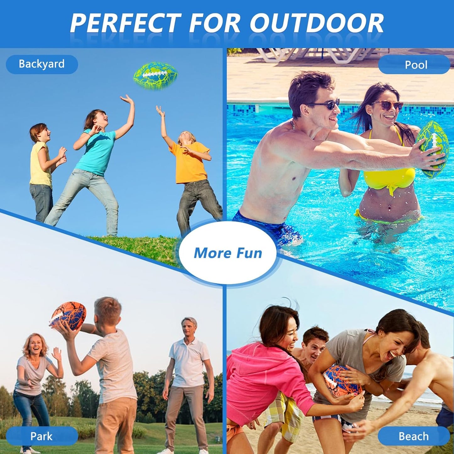 Jasonwell Pool Beach Water Football - 2Pack Strong Grip Waterproof Football for All-Weather Play Pool Toys Beach Games Outdoor Sports Toy Christmas Birthday Gifts for Kids Boys Teens Adults