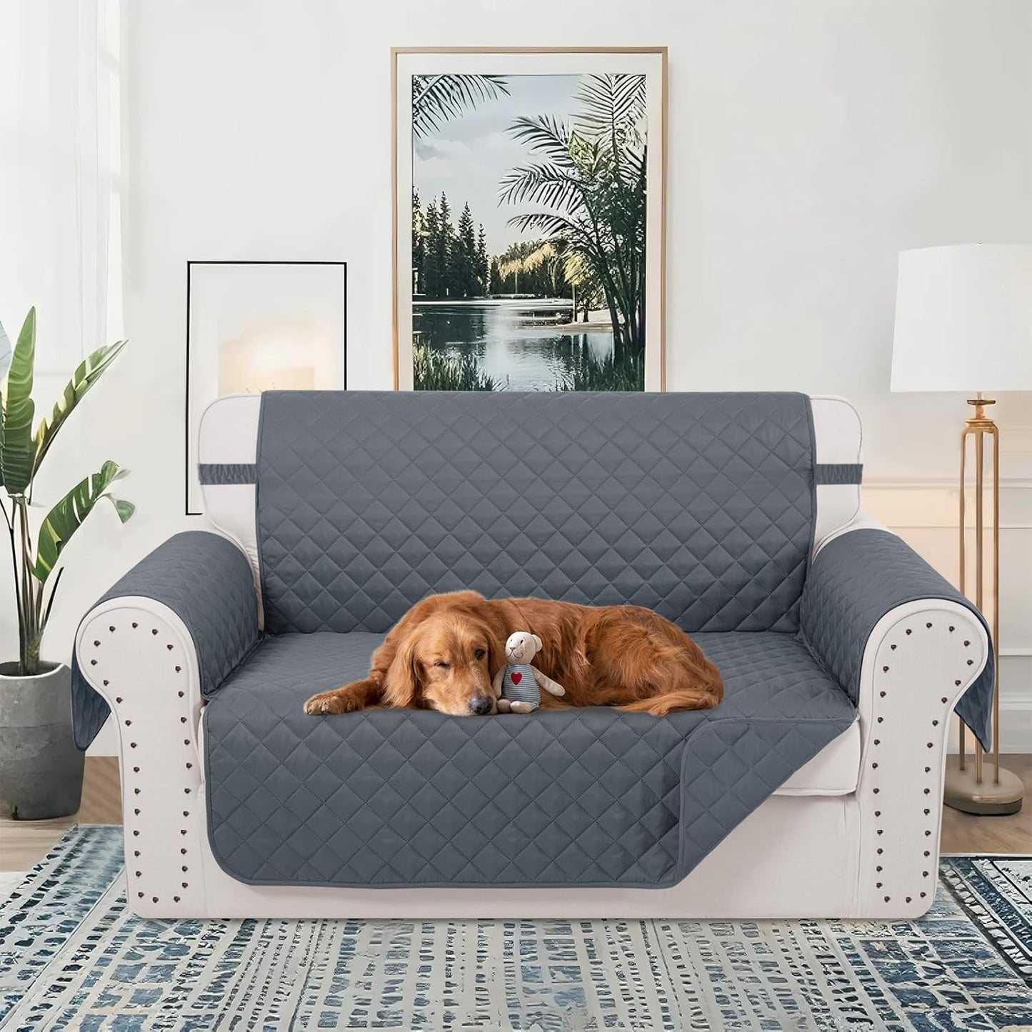 Reversible Loveseat Sofa Covers Couch Cover Furniture Protector(Loveseat Small,Dark Blue/Dark Blue)