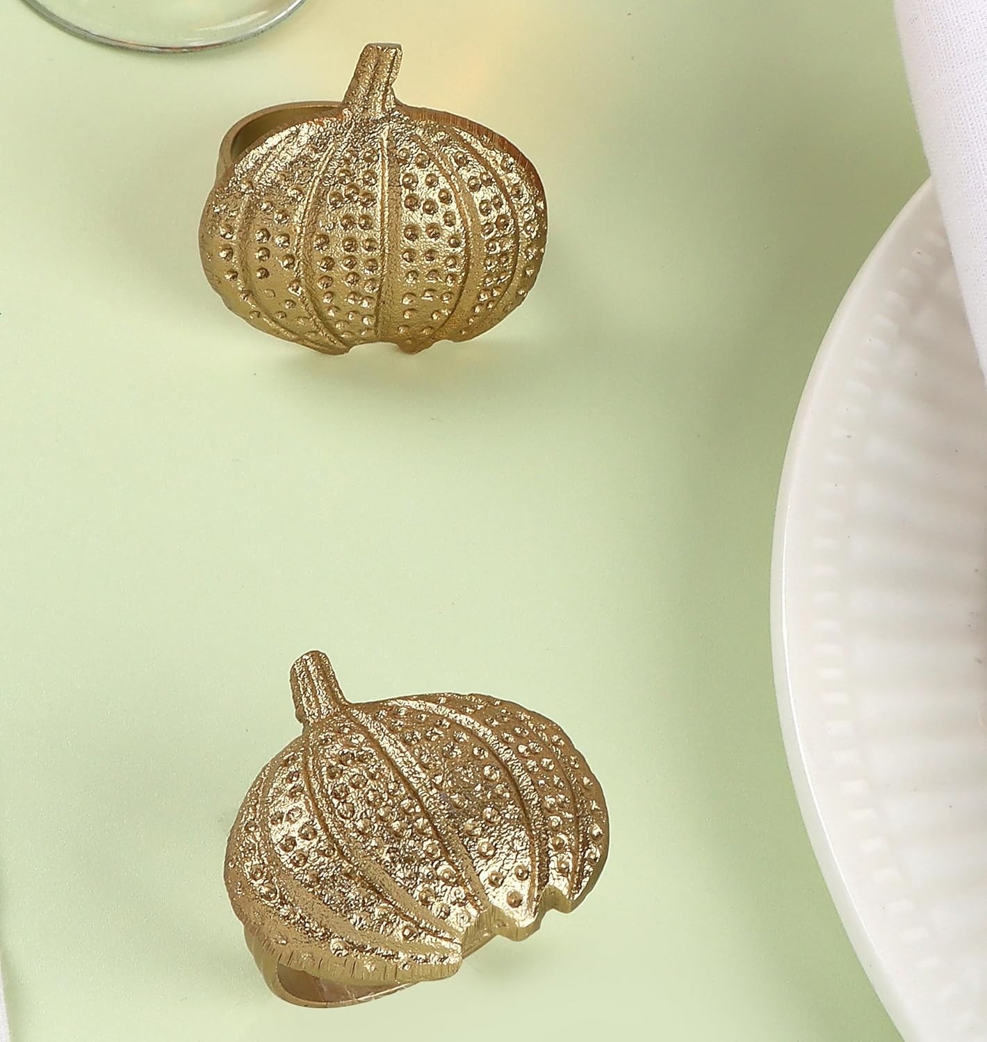 Gold Lightweight Metal Napkin Rings Set of 12 - Pumpkin Elegant Napkin Holders Modern Serviette Buckles Metallic Adornment for Table Settingsfor Thanksgiving, Fall, Halloween & Holiday - CLEENTABLE