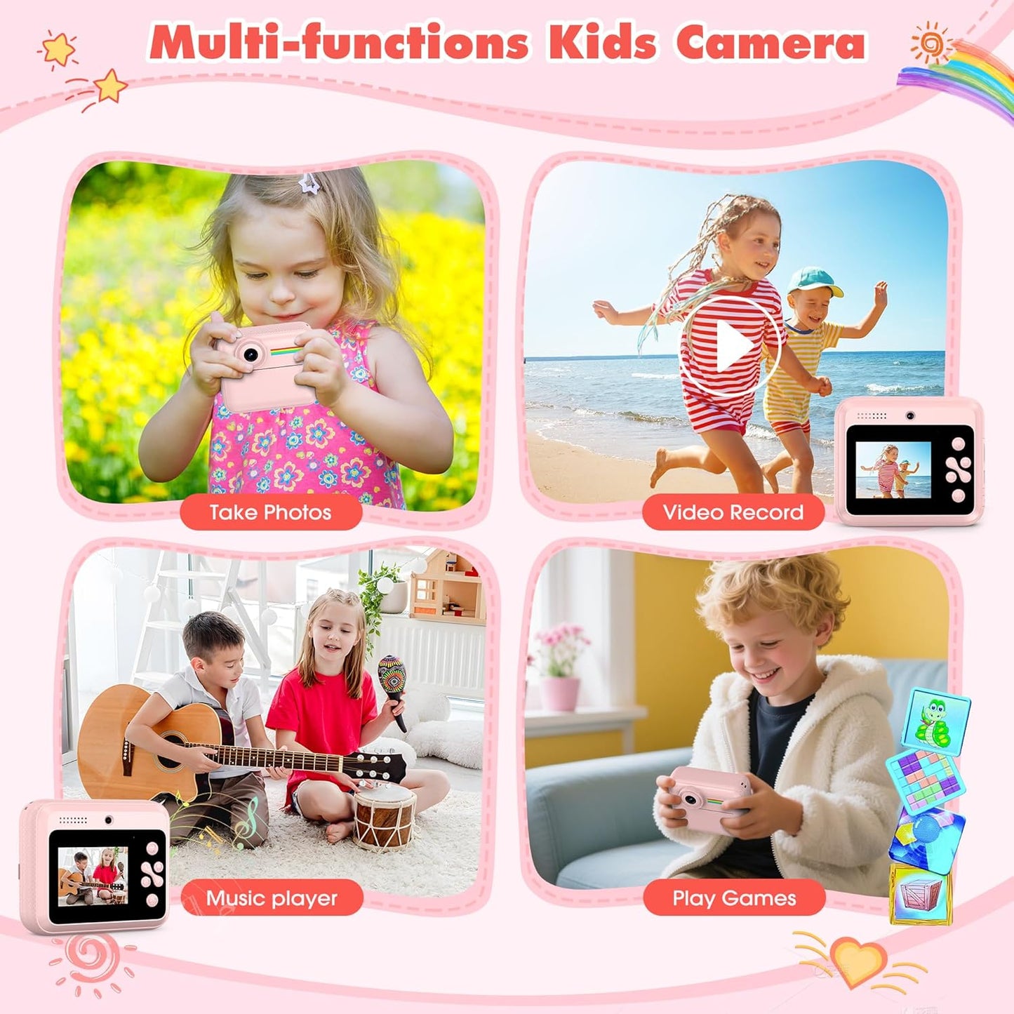Kids Camera Instant Photo Printing,HD Digital Video dual Cameras for Toddler,Kids Digital Camera That Print Photos Christmas Birthday Gifts for Boys and Girls with 32GB SD & 3 Rolls Print Paper (Pink)