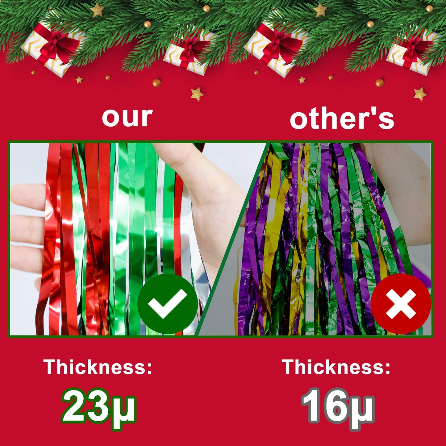 2Pack Christmas Foil Fringe Curtains Party Decoration Tinsel Photo Backdrop