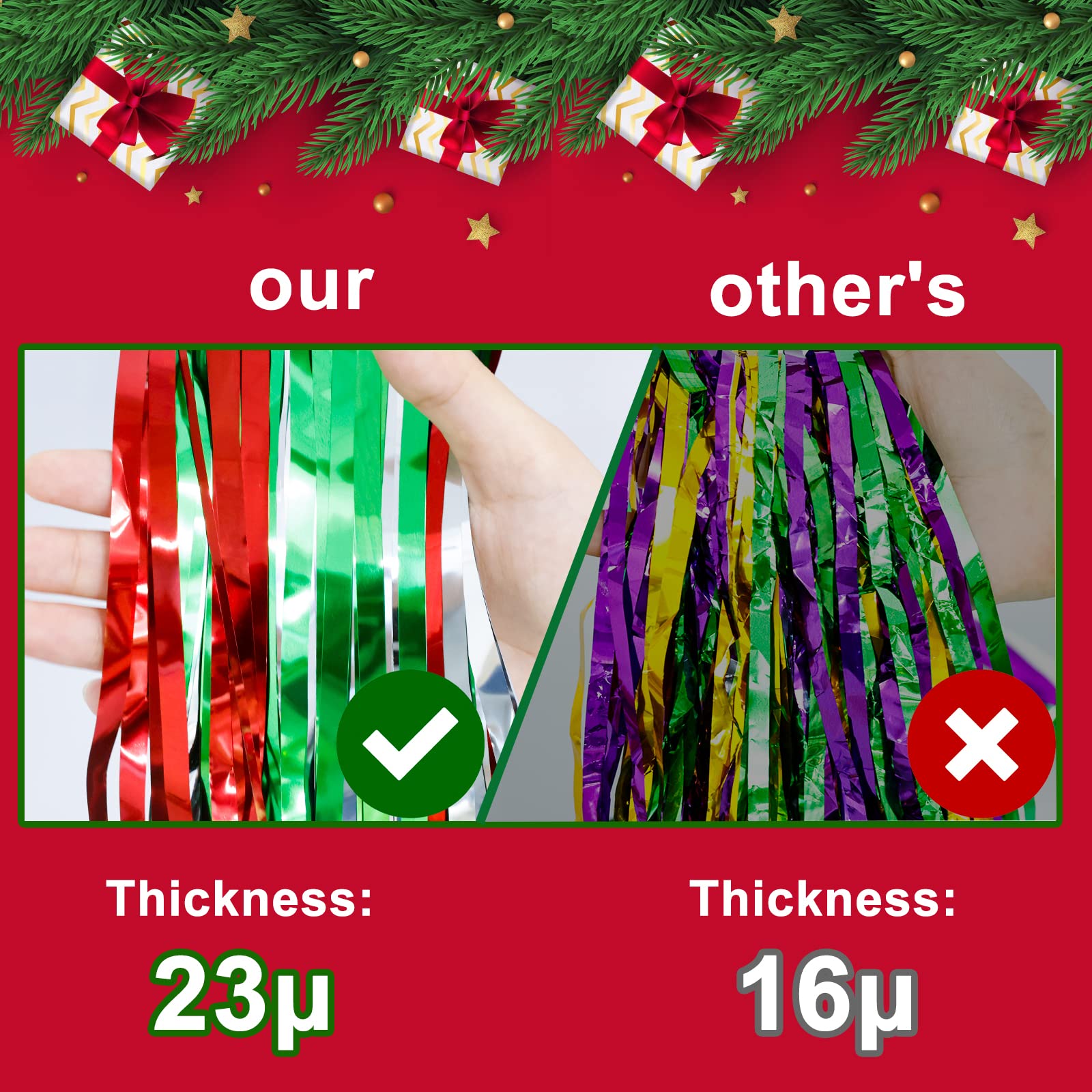 2Pack Christmas Foil Fringe Curtains Party Decoration Tinsel Photo Backdrop