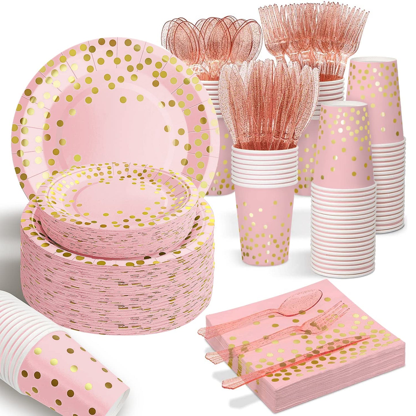 AIRE Pink Gold Paper Plates, 175PCS Disposable Dinnerware Set for 25 Guests
