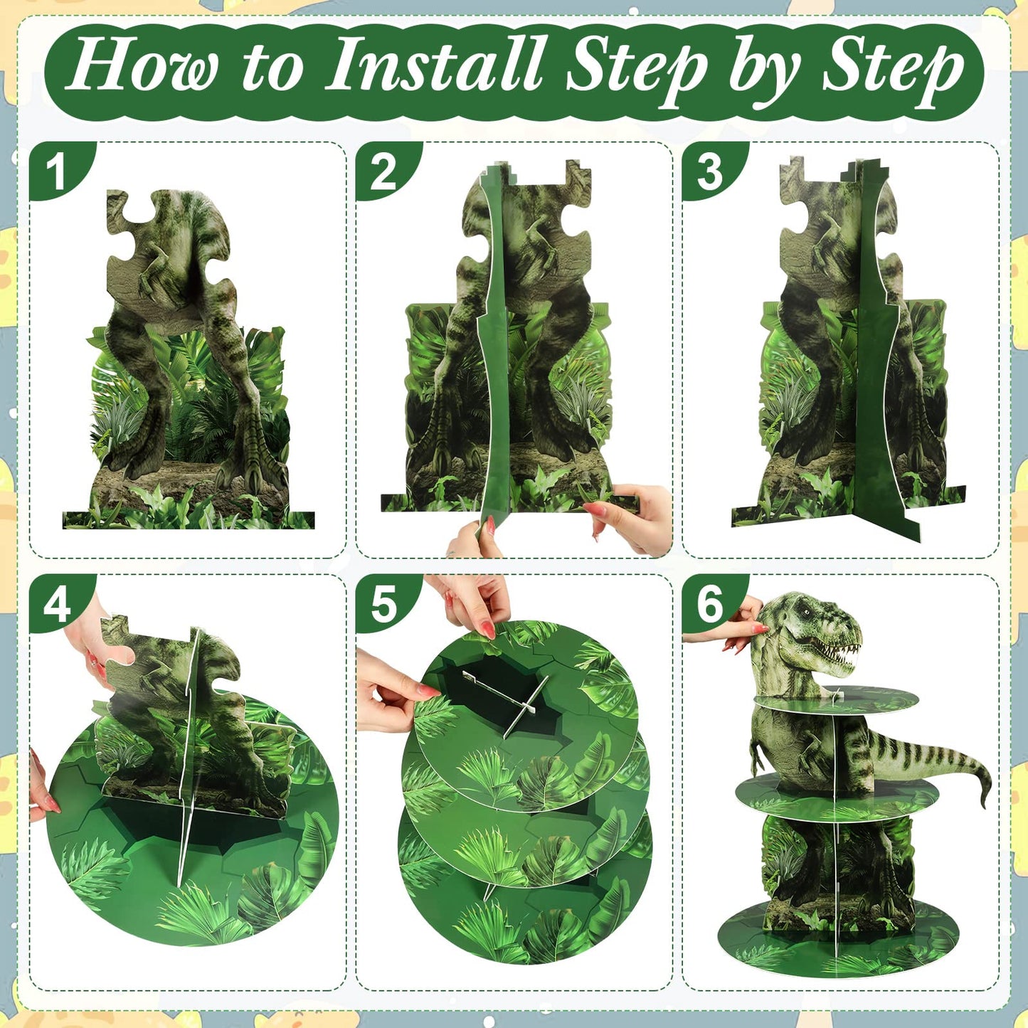 Censen 3 Tier Dinosaur Cupcake Stand for Kids Birthday Party