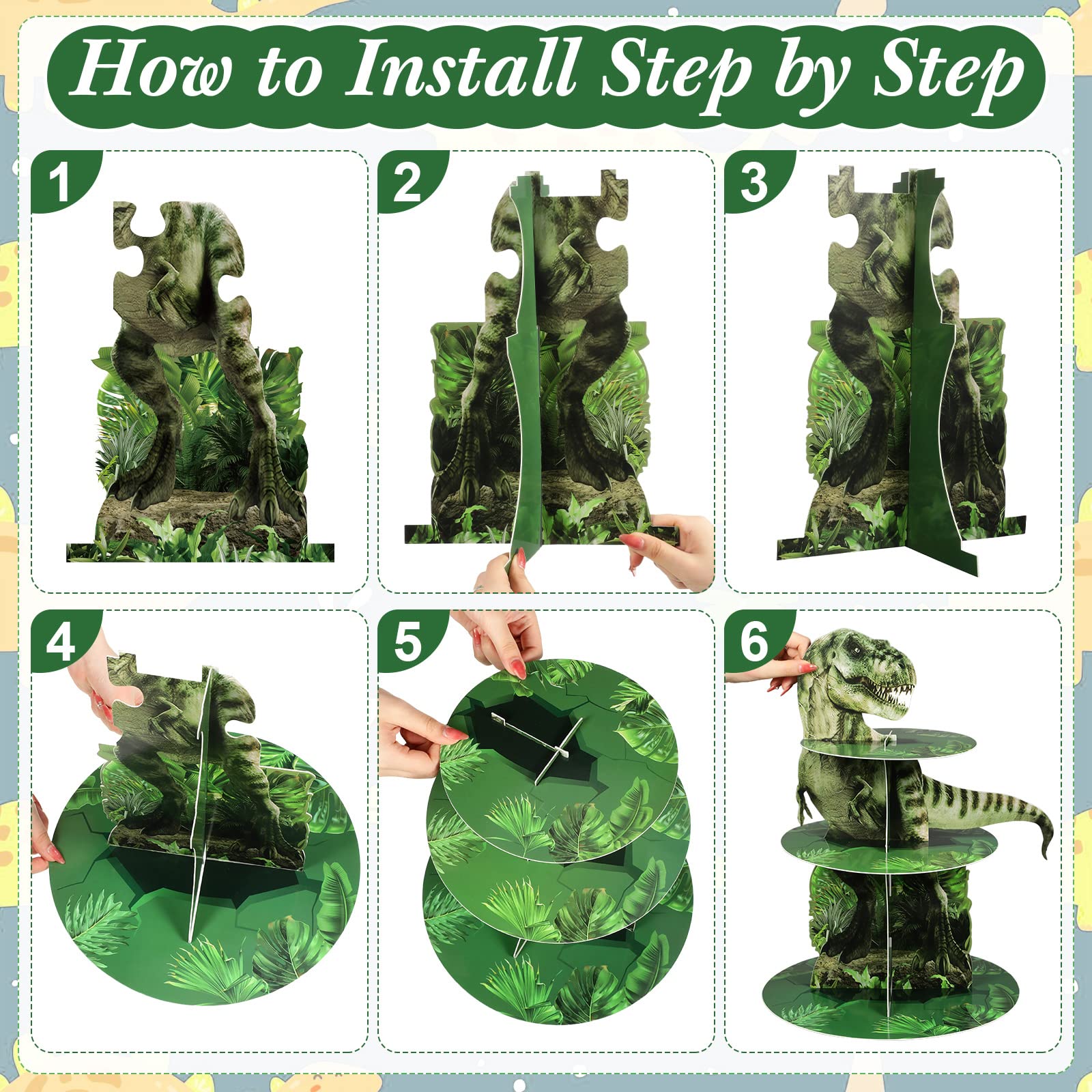 Censen 3 Tier Dinosaur Cupcake Stand for Kids Birthday Party