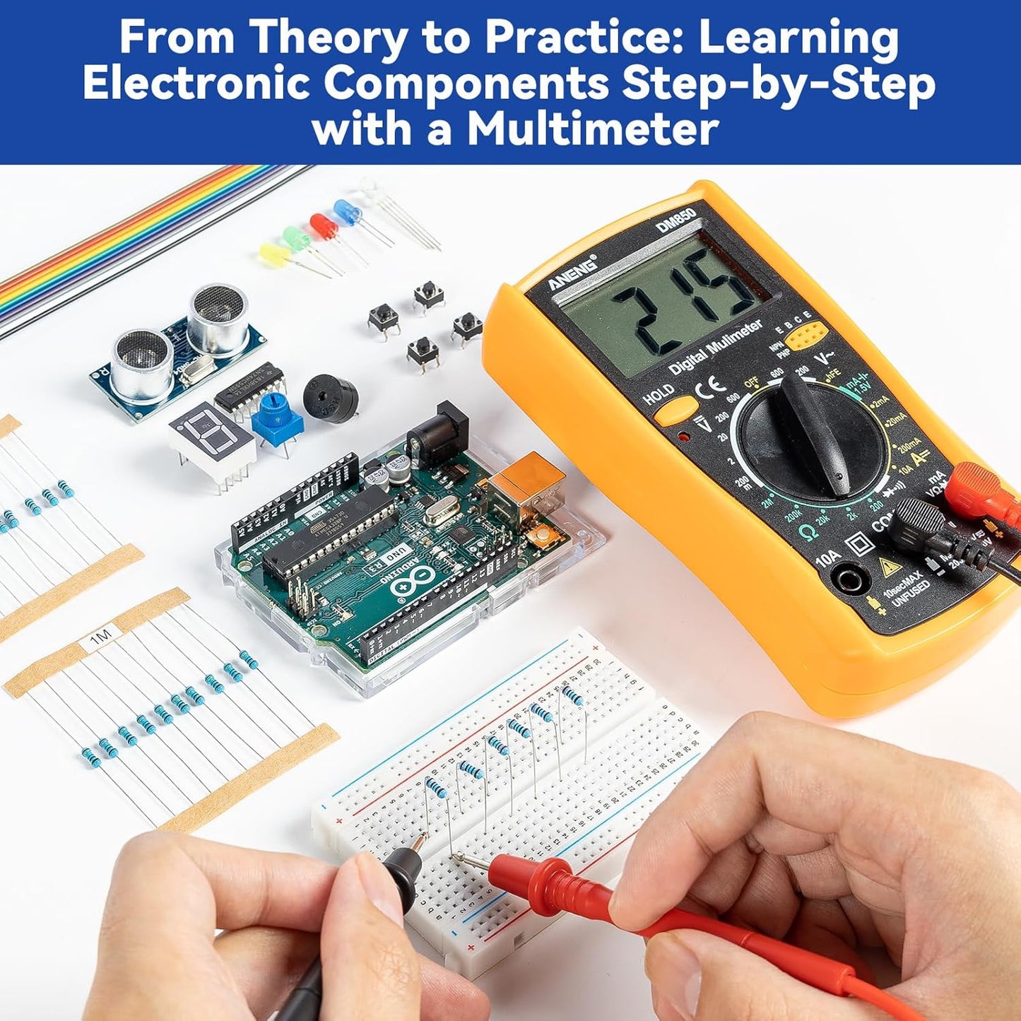 SunFounder Beginner's Lab Starter Kit with Original Arduino Uno R3 REV3 Board Multimeter Basic to Advance 25 Projects HCSR-04 Sensor Button Temp LED Microcontroller Programming