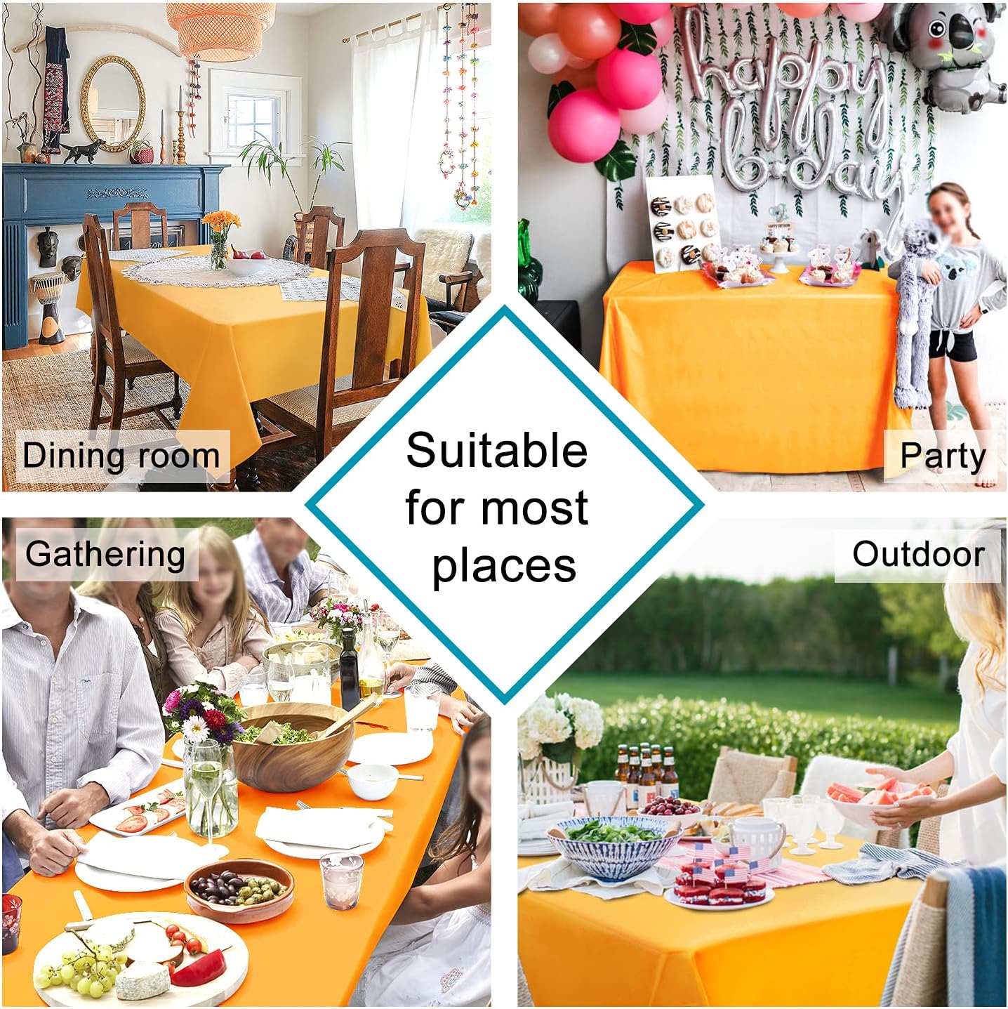 Hiasan Orange Yellow Rectangle Tablecloth - Waterproof Washable Fabric Table Cloth for Dining Party and Outdoor Use, 30 x 60 Inch