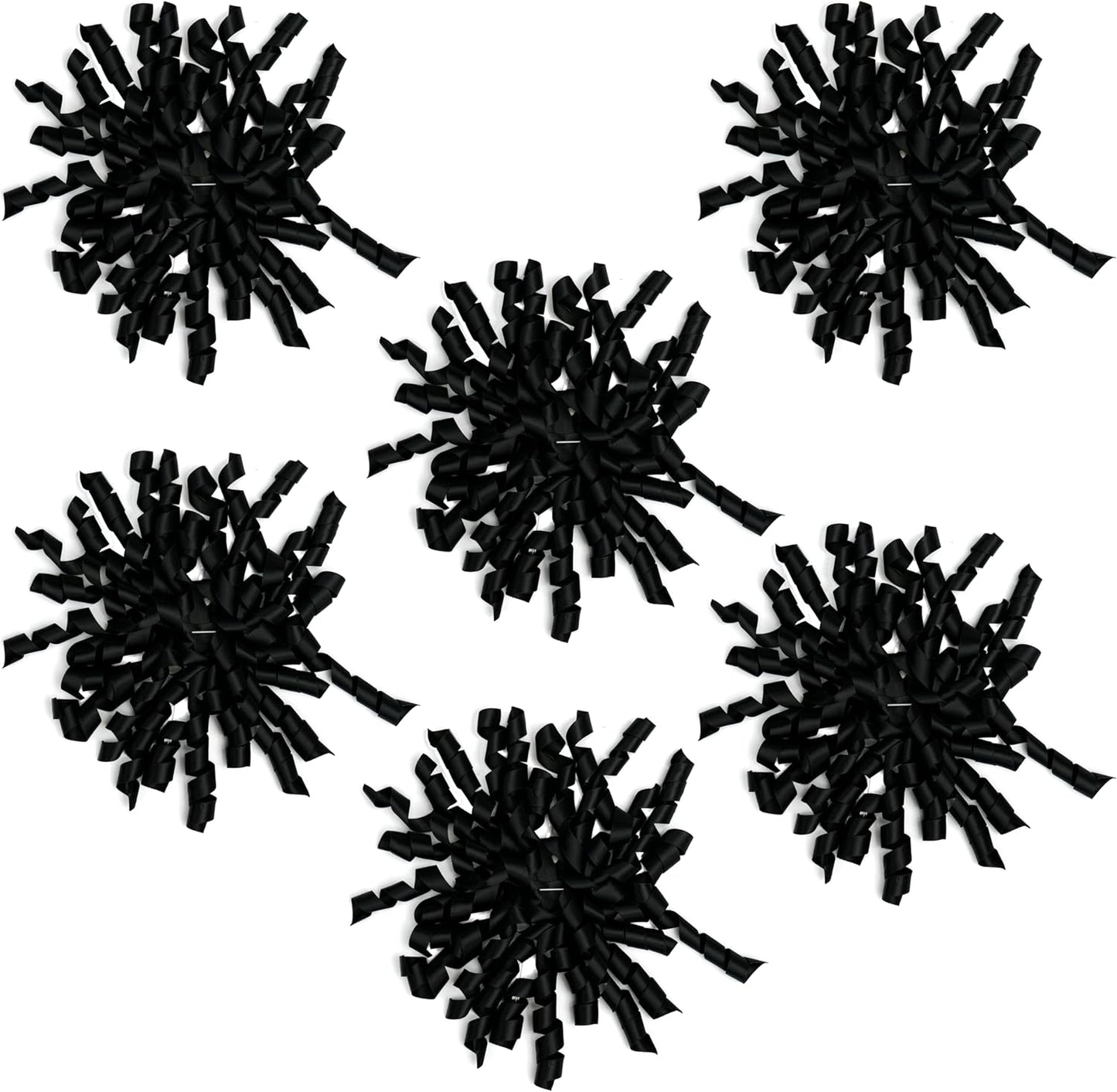 6 Inch Black Curly Bows for Gift Wrapping Set of 6, Self Adhesive Bows Black Gift Bows for Presents, Satin Ribbon Bows for Birthday, Wedding, Christmas, Bridal Shower, Gift Wrap Accessory