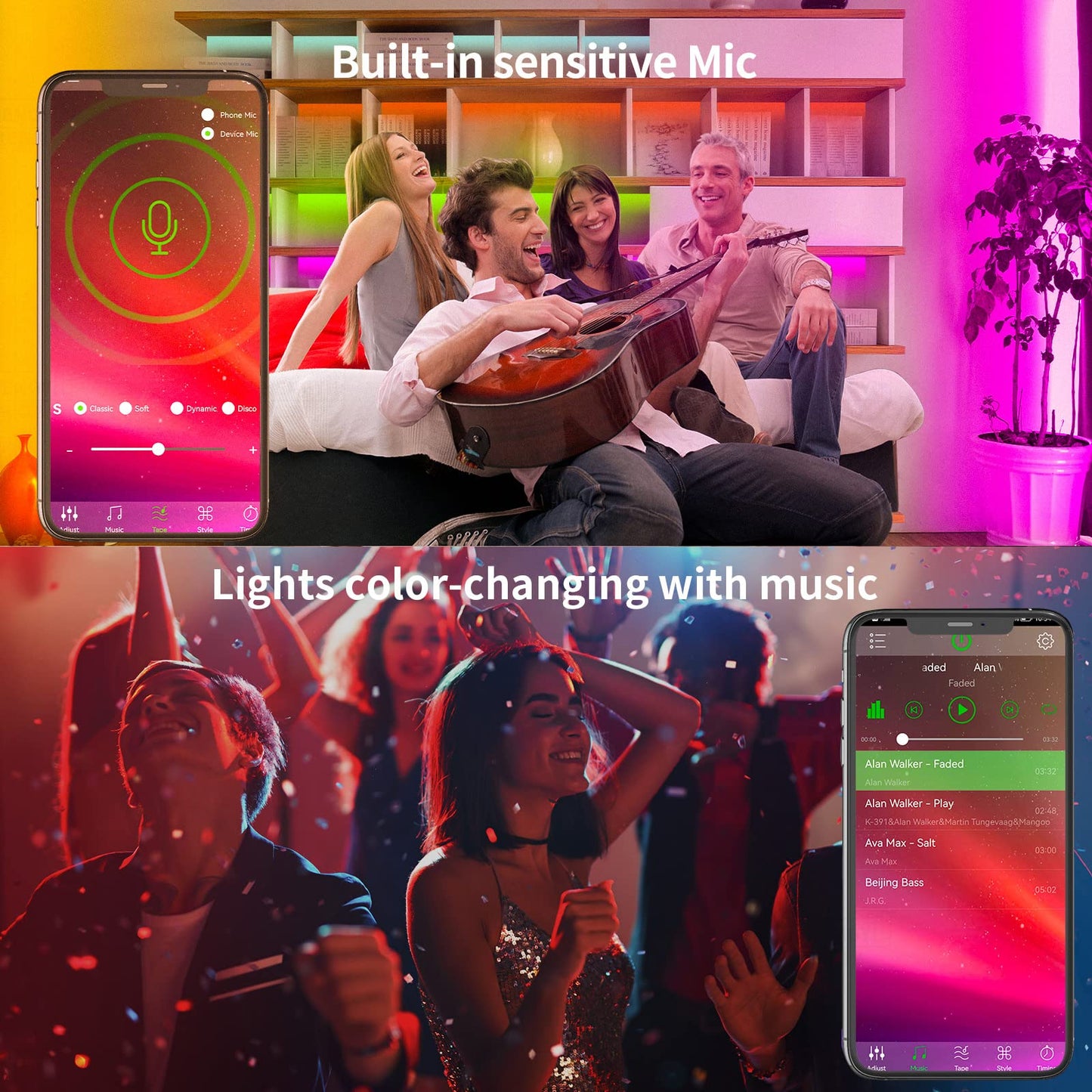 KSIPZE 100ft Led Strip Lights RGB Music Sync Color Changing Led Lights with Smart App Control