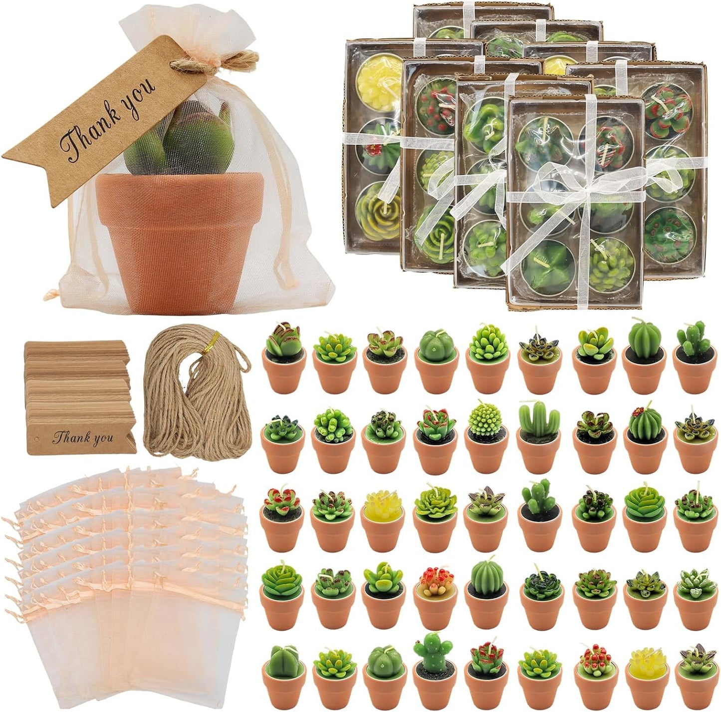 AZEAM 48 Pcs Succulent Candles Party Favors, Bulk Cactus Table Decor with Mini Terracotta Holders, Tiny Handmade Plant Tealights Candle Decoration for Baby Shower Bridal Game Wedding Home Birthday