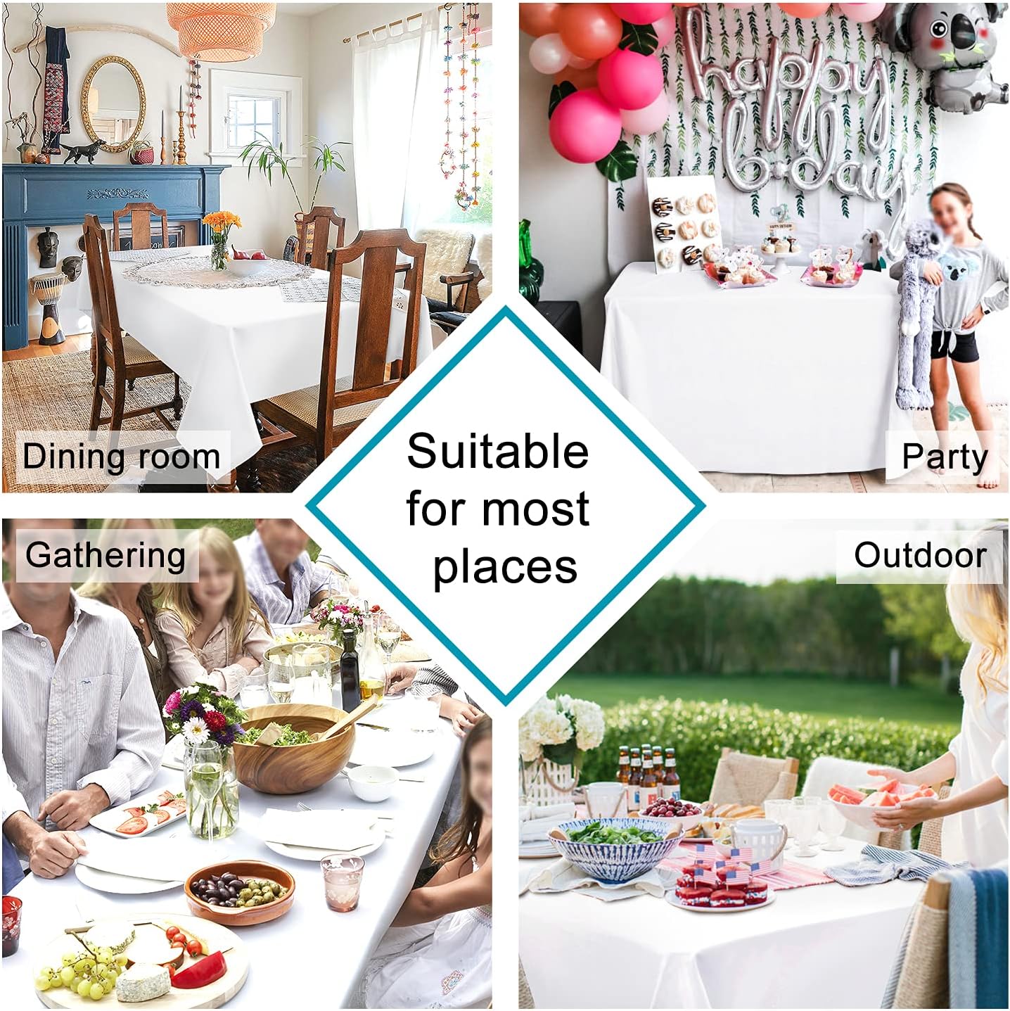 Hiasan 2 Pieces White Rectangle Tablecloth - Waterproof and Spillproof Restaurant Washable Polyester Table Cloth for Dining Room, 70 x 120 Inch