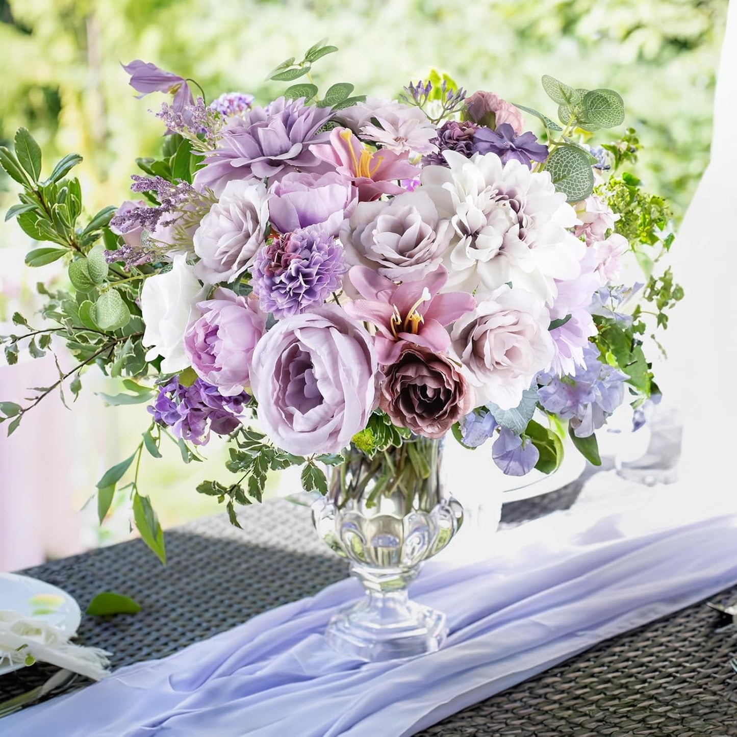 AmyHomie Lavender Artificial Flowers Combo Silk Mix Peony Rose Fake Flowers w/Stem for DIY Wedding Bouquets Centerpieces Arrangements Table Fall Decor Party Bridal Baby Shower Home Decorations