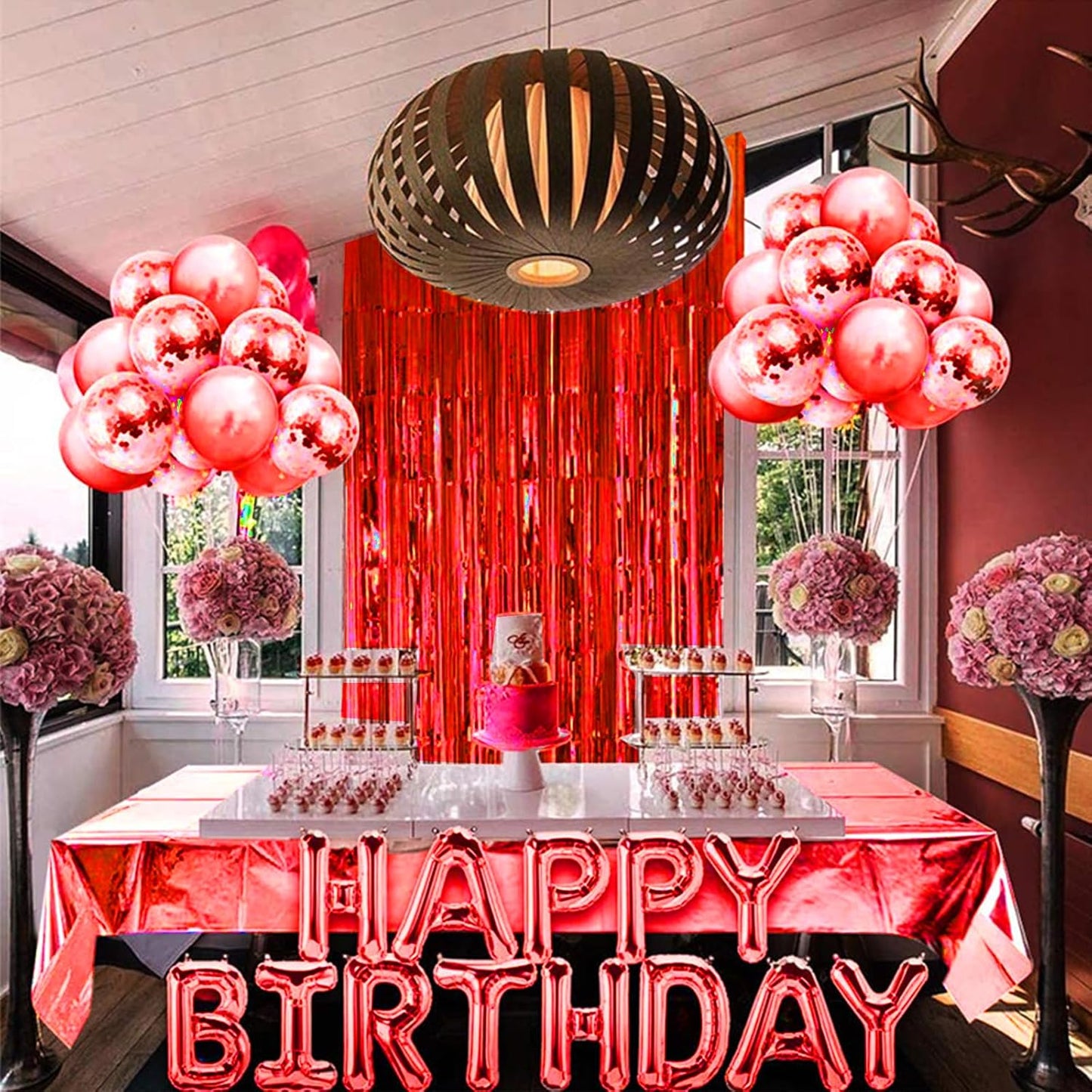 Red Foil Fringe Curtain 3.3×8.3FT 2 Packs, Metallic Tinsel Curtains Party Streamers for Birthday Graduation Baby Shower Decoration (2pcs,3.3FT×8.3FT, Red)