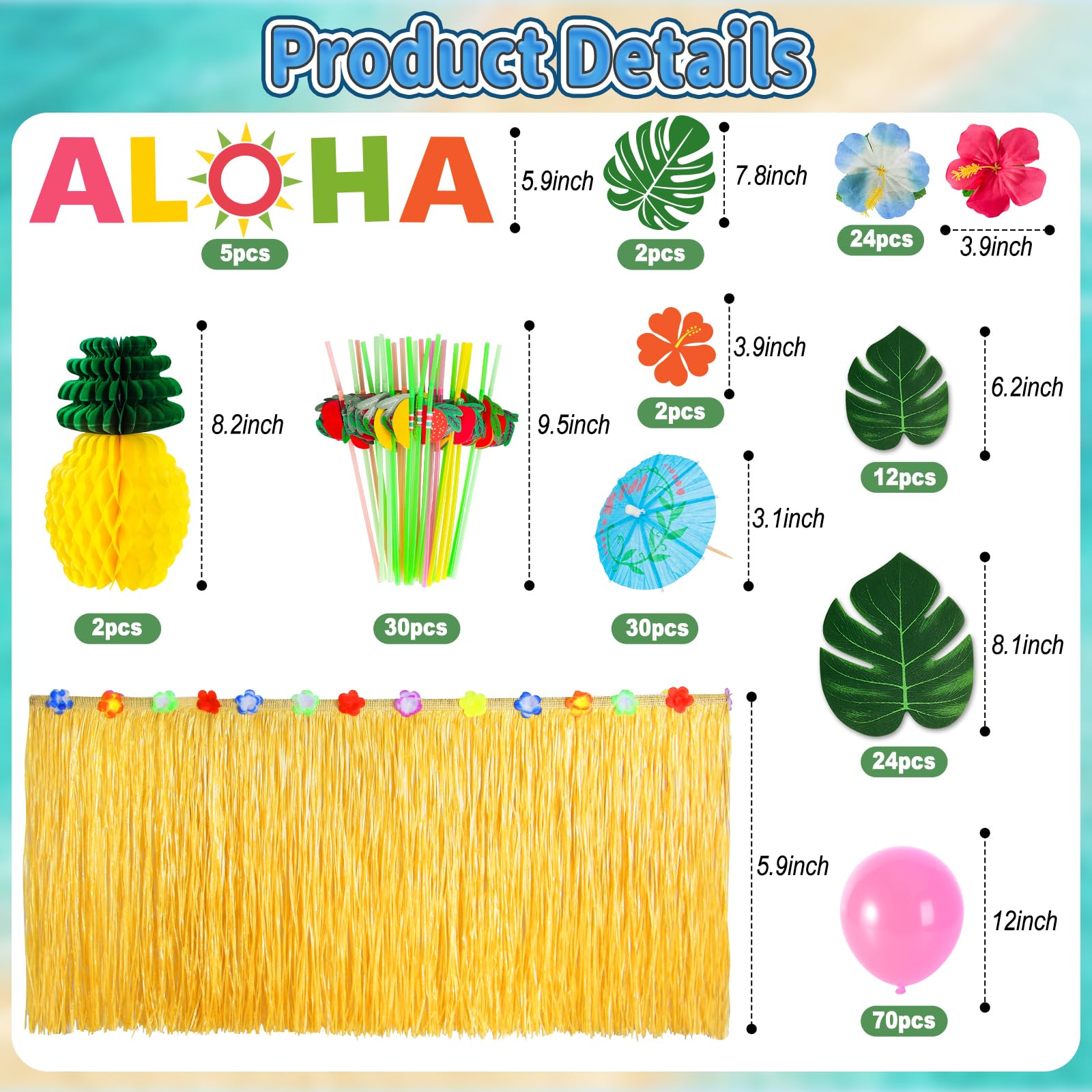 200 Pcs Aloha Luau Party Decorations Set, Hawaiian Tropical Summer Beach Party Supplies with