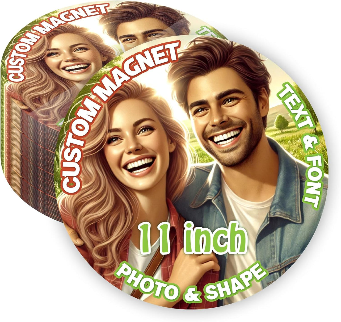 KETABAO – 11" Customized Circle Photo Magnets for Refrigerators and Cars – Personalized Magnetic Decoration for Homes and Storage Cabinets