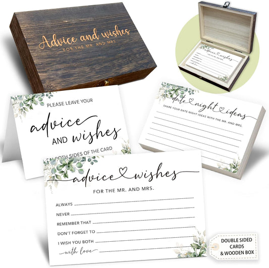 50 Pcs Advice and Wishes for the Mr and Mrs Cards in Box - Bridal Shower Guest Book - Perfect for Newlywed Games, Reception Decor, Engagement Parties & Anniversary Wishes(Greenery) - B04