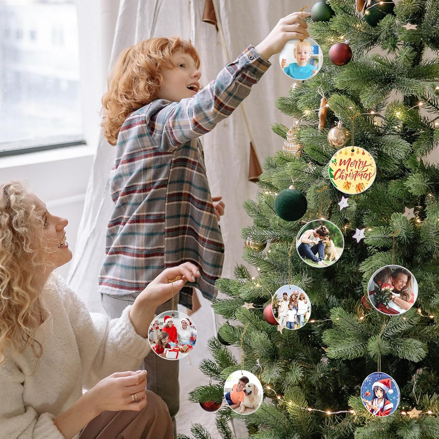 Personalized Christmas Ornaments 2025, Custom Photo Text Hanging Ornament Picture Ornaments for Christmas Tree Decorations, Baby Shower, Engagement, Wedding, Anniversary