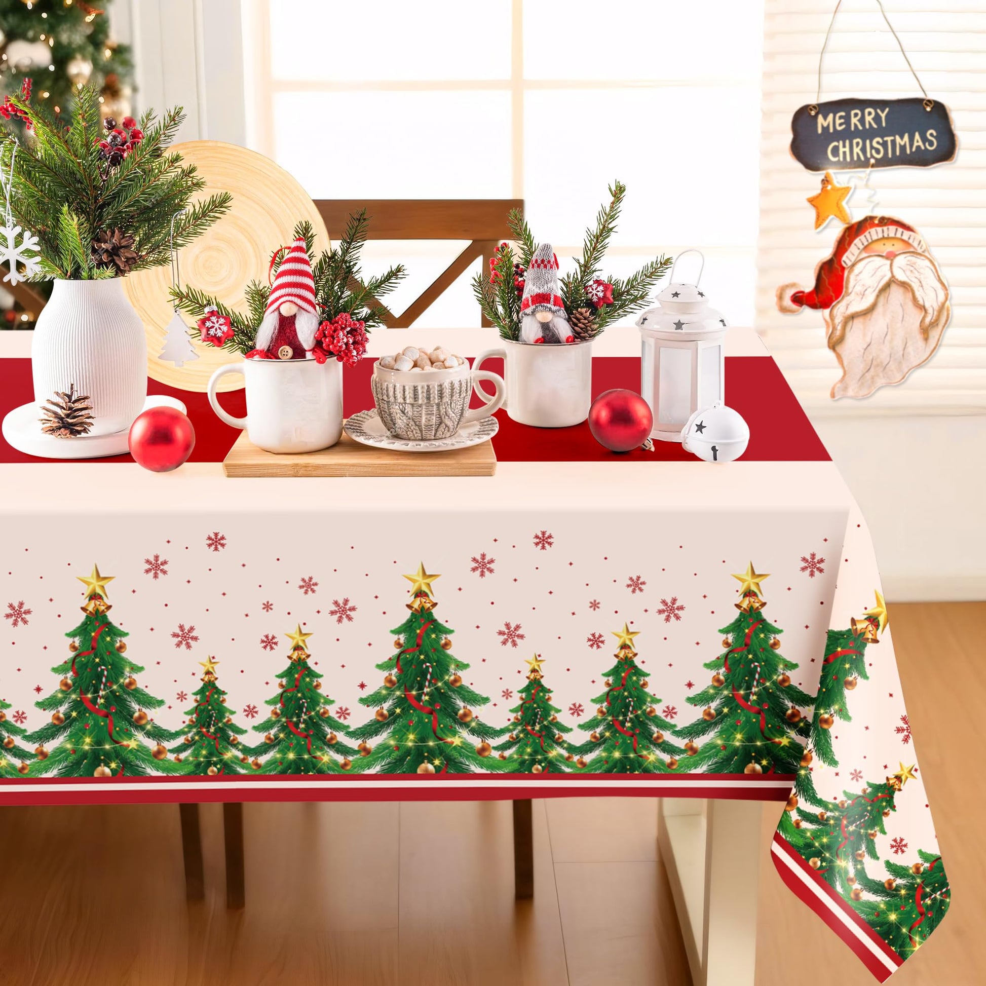Childom 2 Pack Christmas Tablecloths,Christmas Party Decoration,54 x 108 Inch,Disposable Plastic