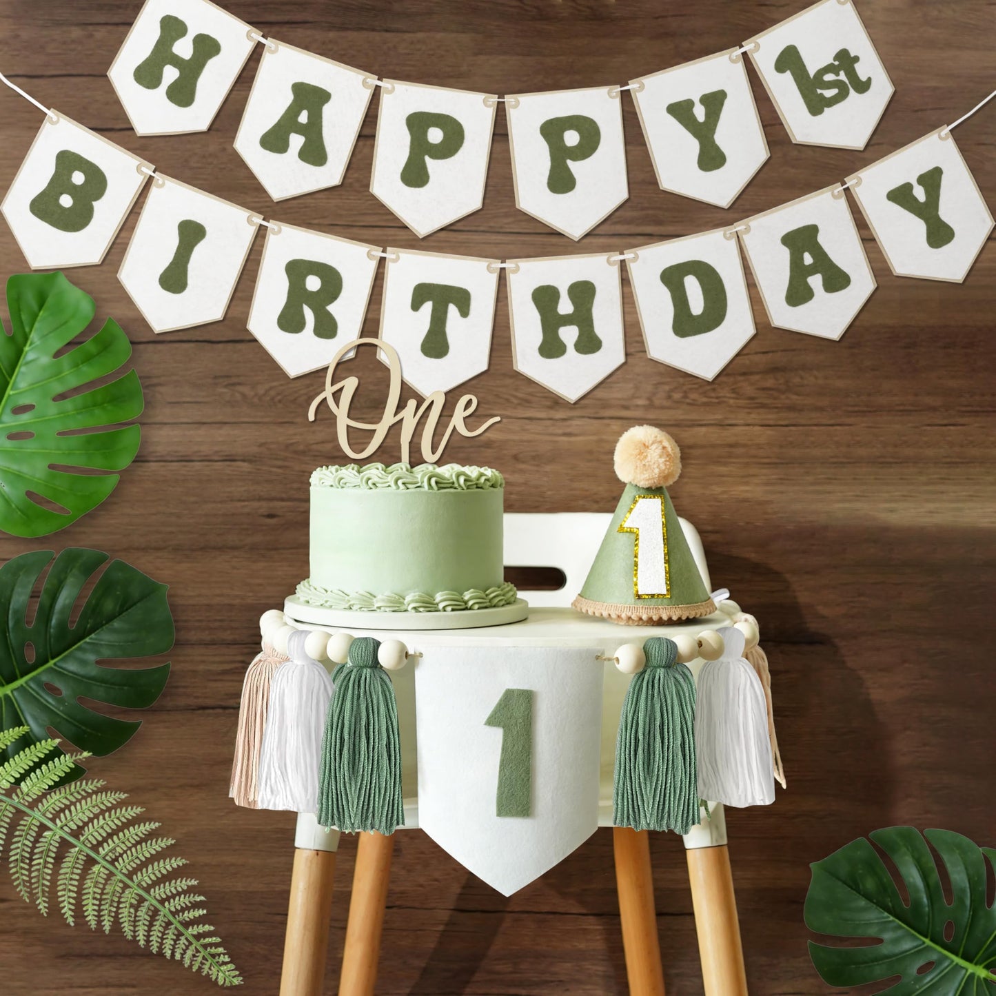 THAWAY 1st Birthday Decorations Boy, Green First Birthday Becorations