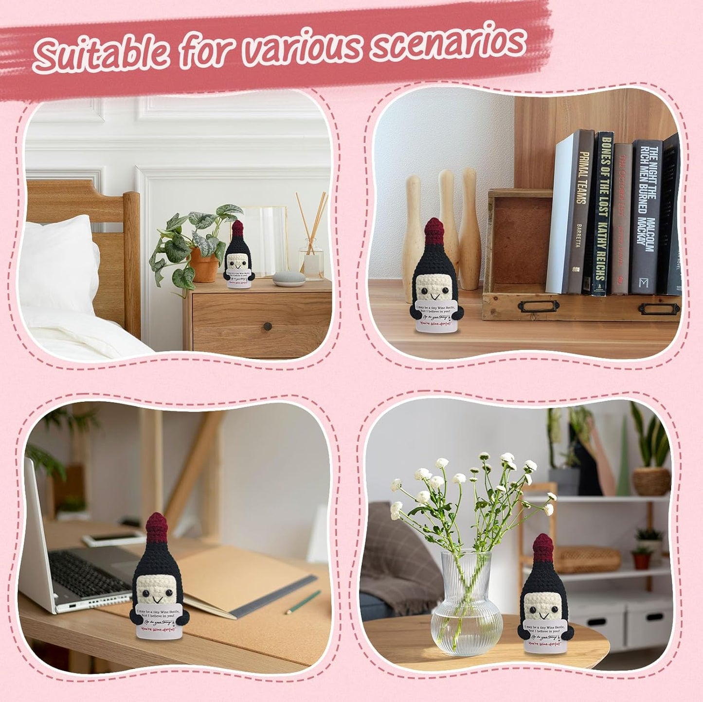 Funny Crochet Mini Wine Gift,Birthday Gift for Wine Lovers,Emotional Support Crochet,Cute Handmade Positive Crochets,Home Bar Happy Hour Accessories for Men Women Drinkers,Housewarming Gifts