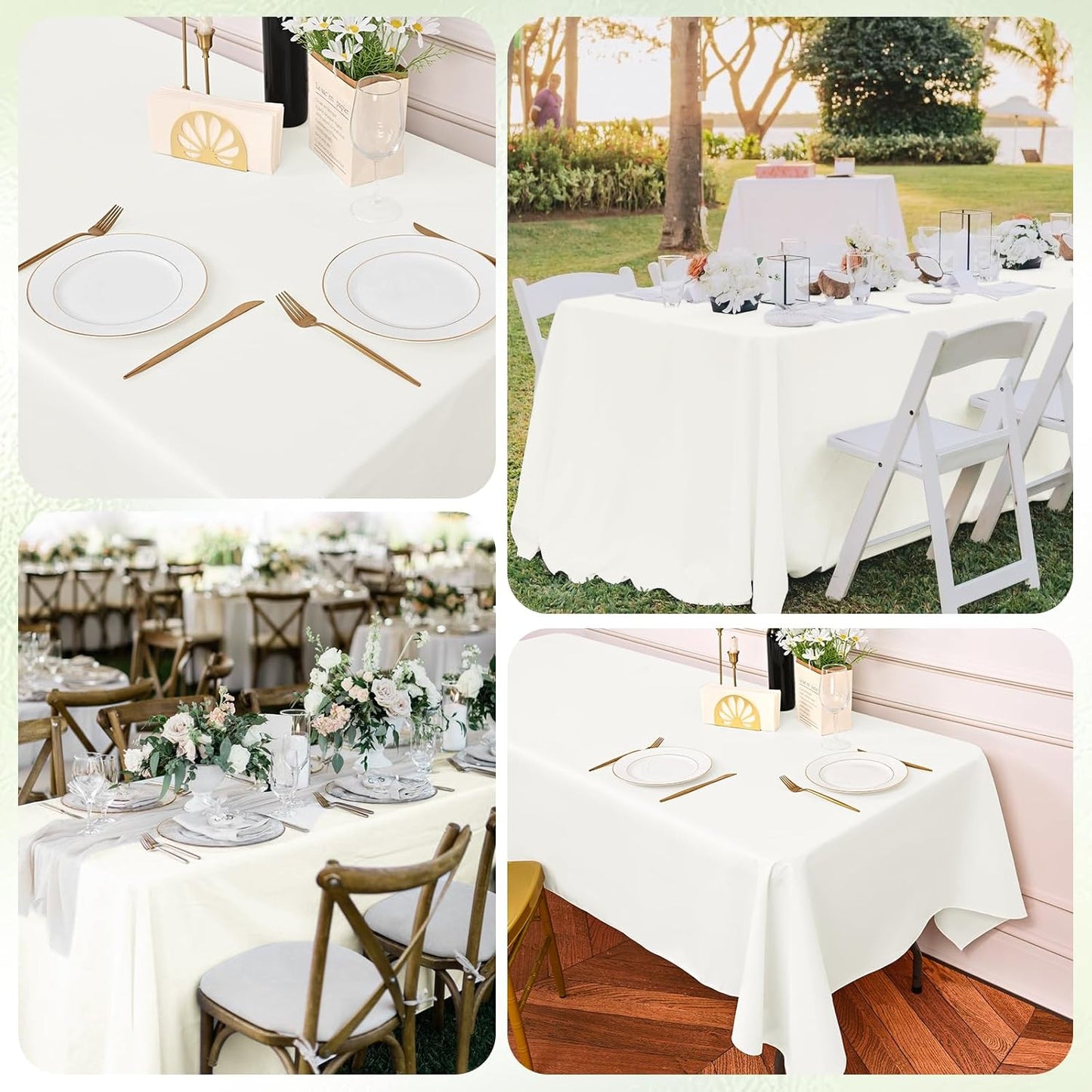 6 Pack Ivory Tablecloths for 8ft Rectangle Tables 60 x 126 Inch - Polyester Table Cover Stain and Wrinkle Resistant Washable Fabric Table Clothes for Wedding Party Banquet Reception Restaurant