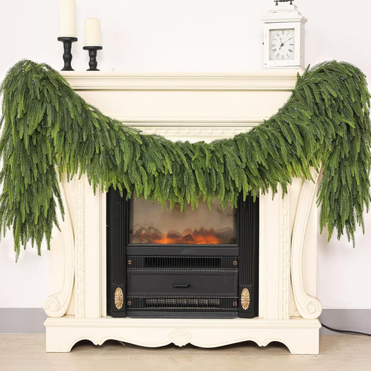 9FT Christmas Norfolk Pine Garland -1PCS, Artificial Pine Needles Garlands Faux Greenery Fake Garland for Holiday Fireplace,Table,Window,Stairs,Mante,Indoor Outdoor Decor