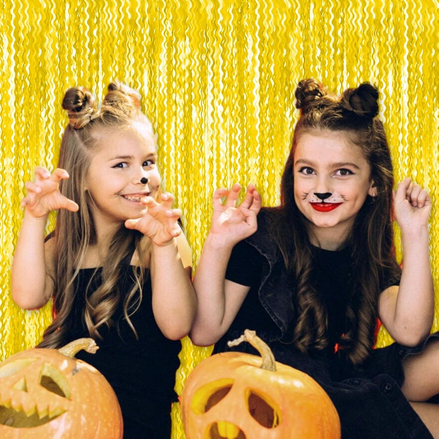 4 Pack MacaronYellow Wave Foil Fringe Curtain Backdrop, 3.28Ft x 8.2Ft Metallic Tinsel Foil Fringe Streamer Curtains for Photo Booth, Mother's Day, Easter, Birthday, Wedding Party Decoration