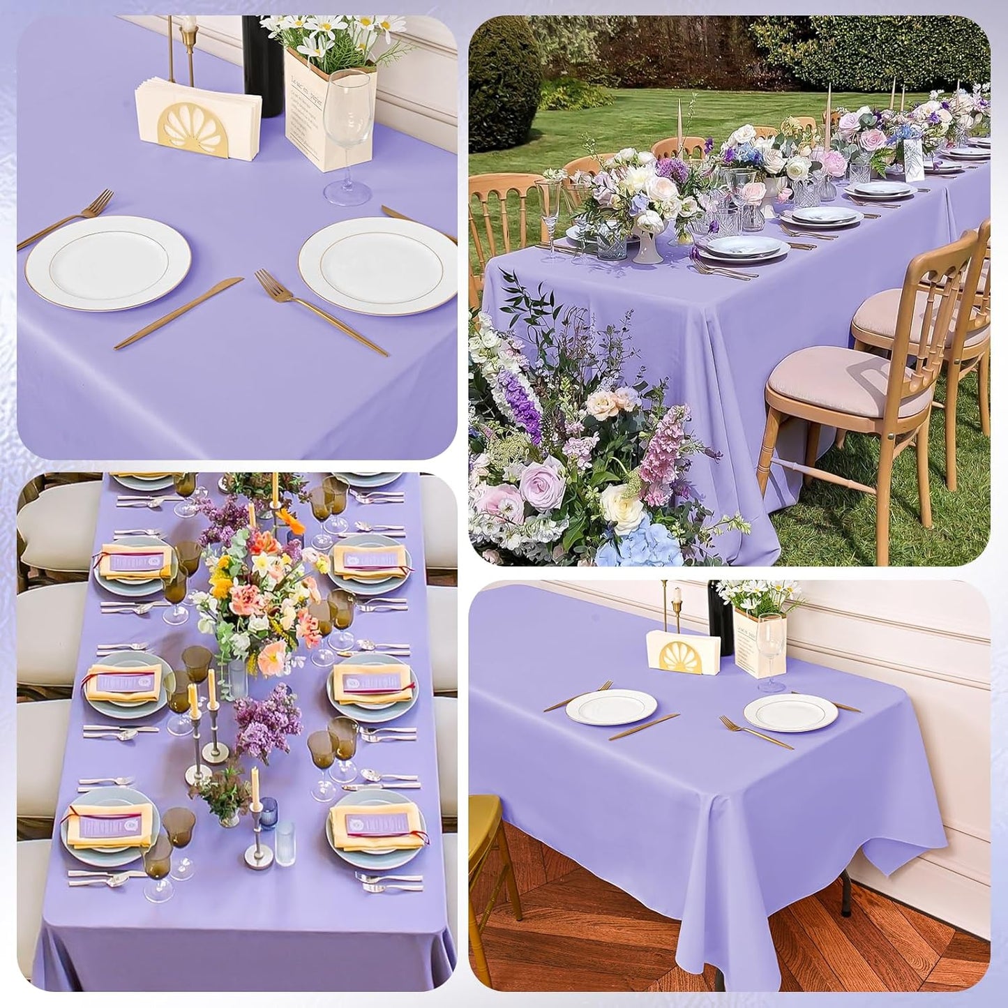 6 Pack Lavender Tablecloths for 8ft Rectangle Tables 60 x 126 Inch - Polyester Table Cover Stain and Wrinkle Resistant Washable Fabric Table Clothes for Wedding Party Banquet Reception Restaurant