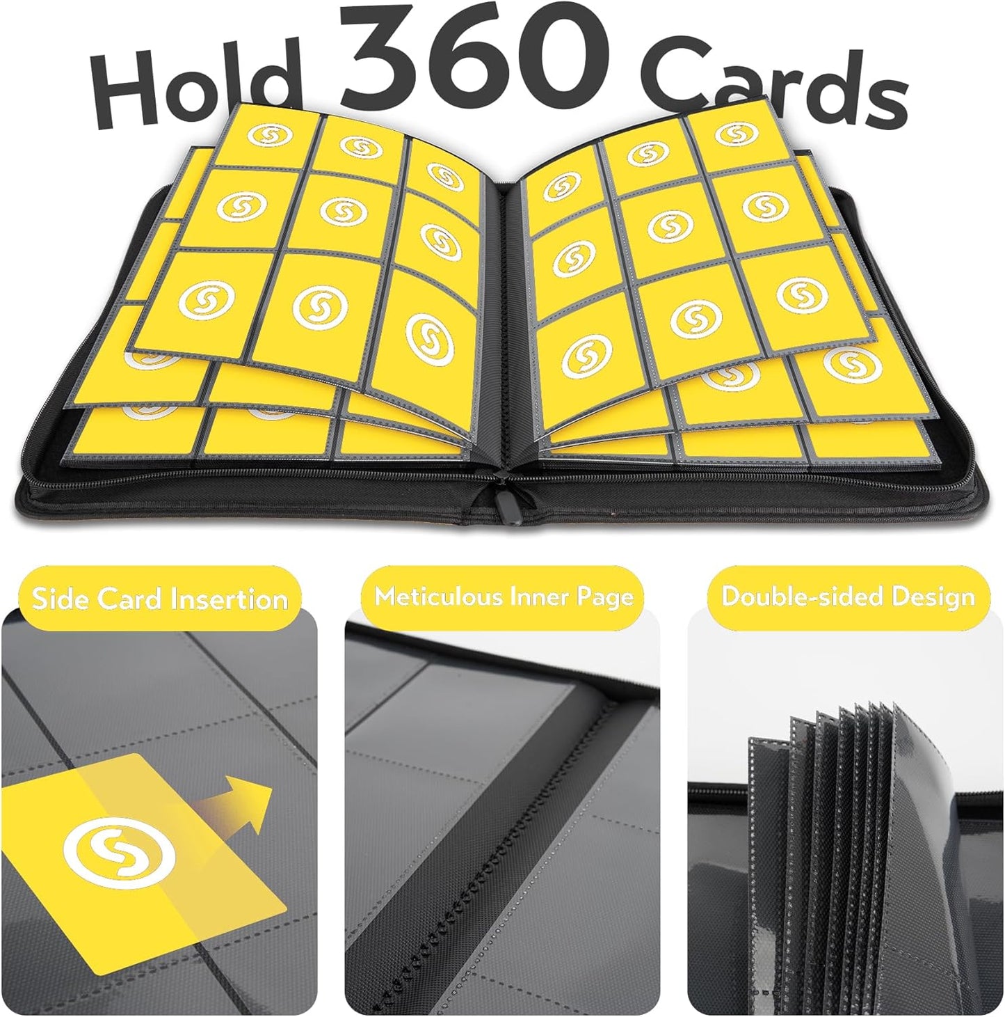 Card Binder 9 Pocket for 360 Cards - Premium Trading Card Binder with Sleeves Protection, Side Loading Card Collection Binder for TCG, MTG, YGO, One Piece Collectible Cards (Yellow)
