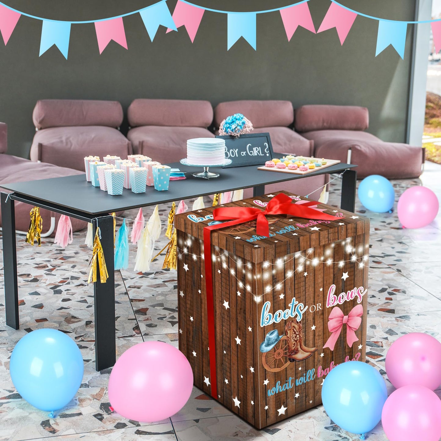 Hungdao Gender Reveal Balloon Box with Ribbon and 10 Pink and Blue Balloons Gender Reveal Games He