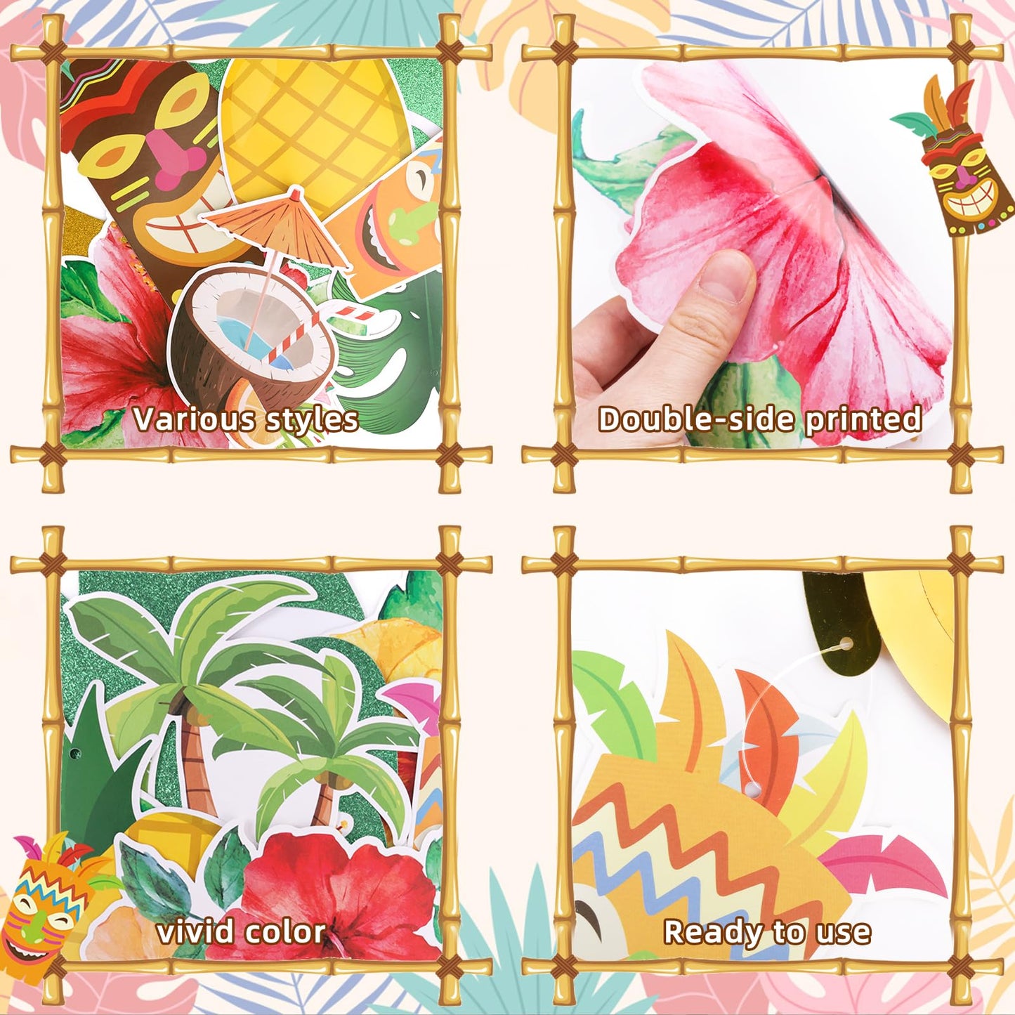 Pre-Strung Hawaiian Aloha Party Banner Decorations, Large Flamingo Tiki Tropical Party Decorations