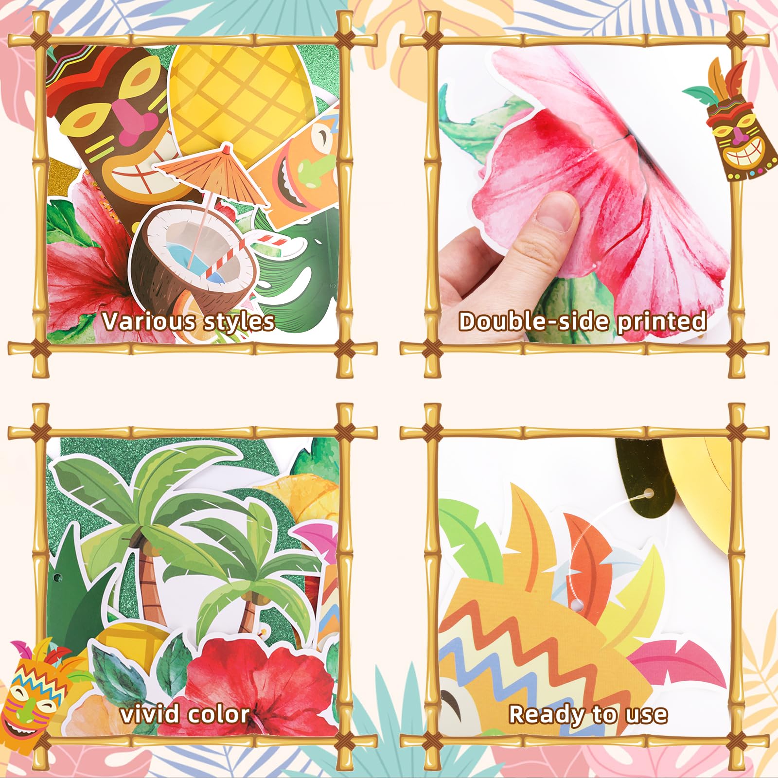 Pre-Strung Hawaiian Aloha Party Banner Decorations, Large Flamingo Tiki Tropical Party Decorations