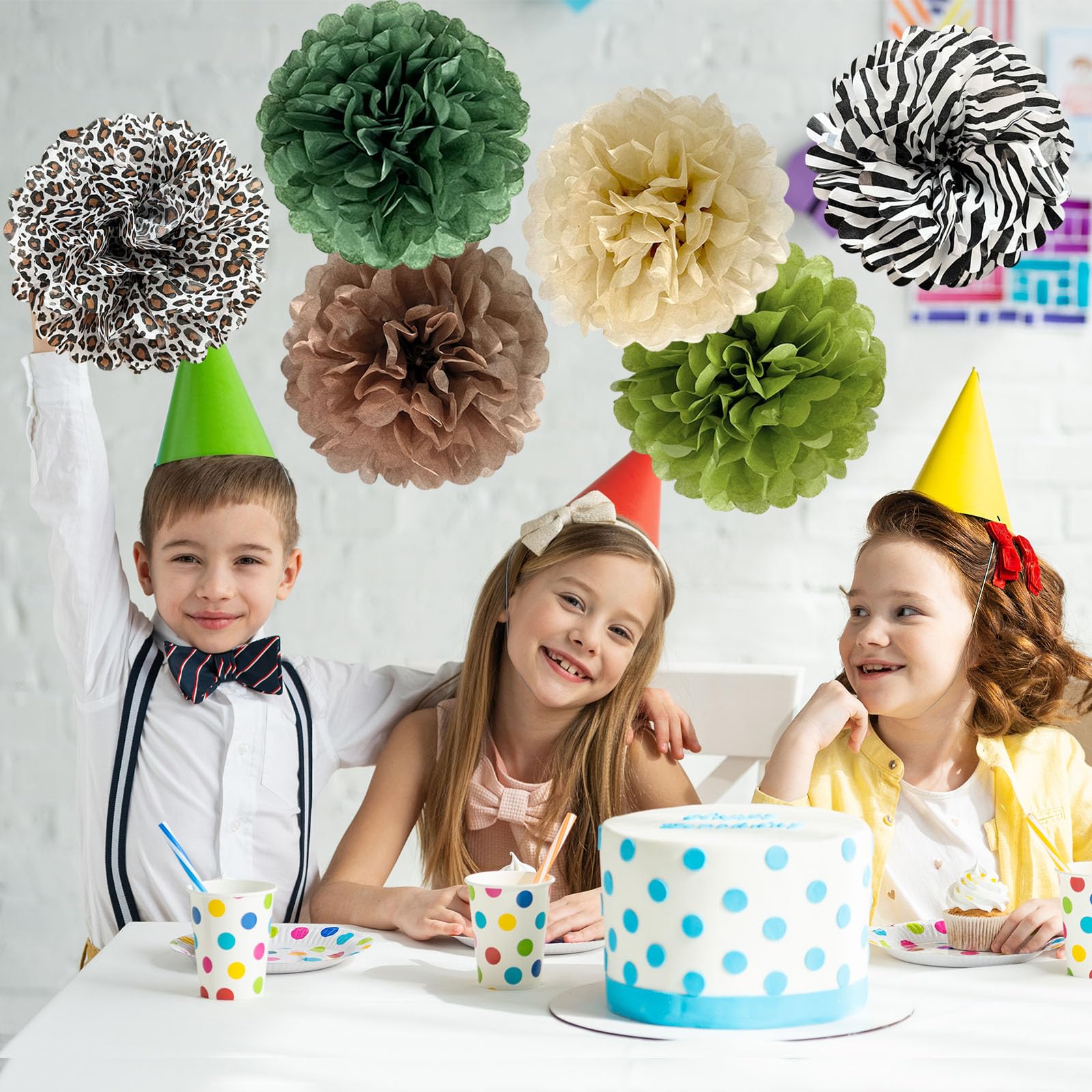 ANSOMO Jungle Safari Tissue Paper Pom Poms Wild Animal Leopard Zebra Print Cheetah Party