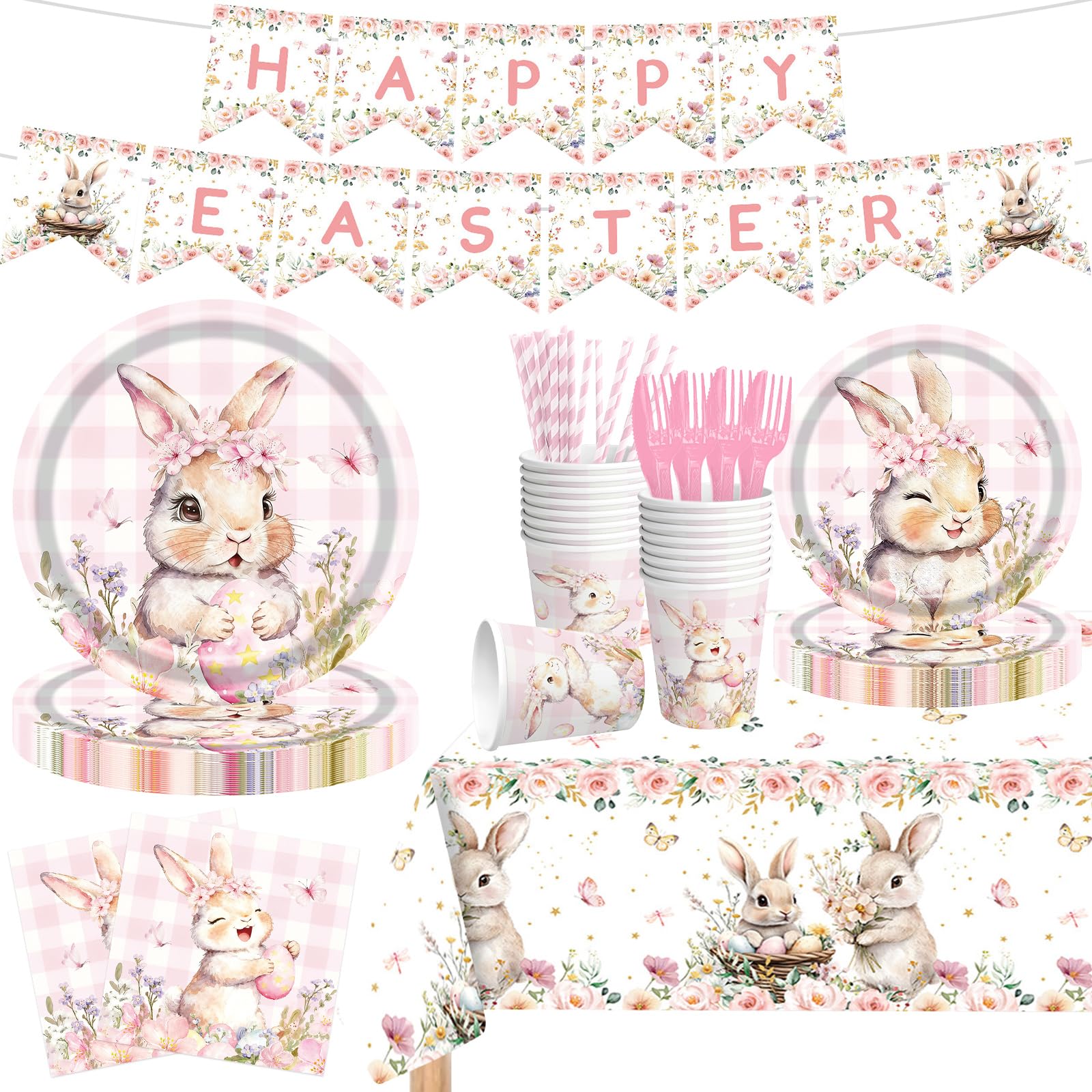 142 Pcs Happy Easter Plates and Napkins Easter Party Decorations