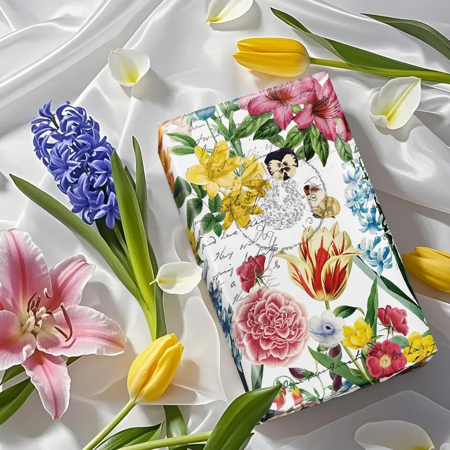 WRAPAHOLIC Floral Wrapping Paper Roll - Mini Roll - 17 Inch x 33 Feet - Garden Flower Wrapping Paper, Perfect for Girls Women Birthday, Wedding, Bridal Shower