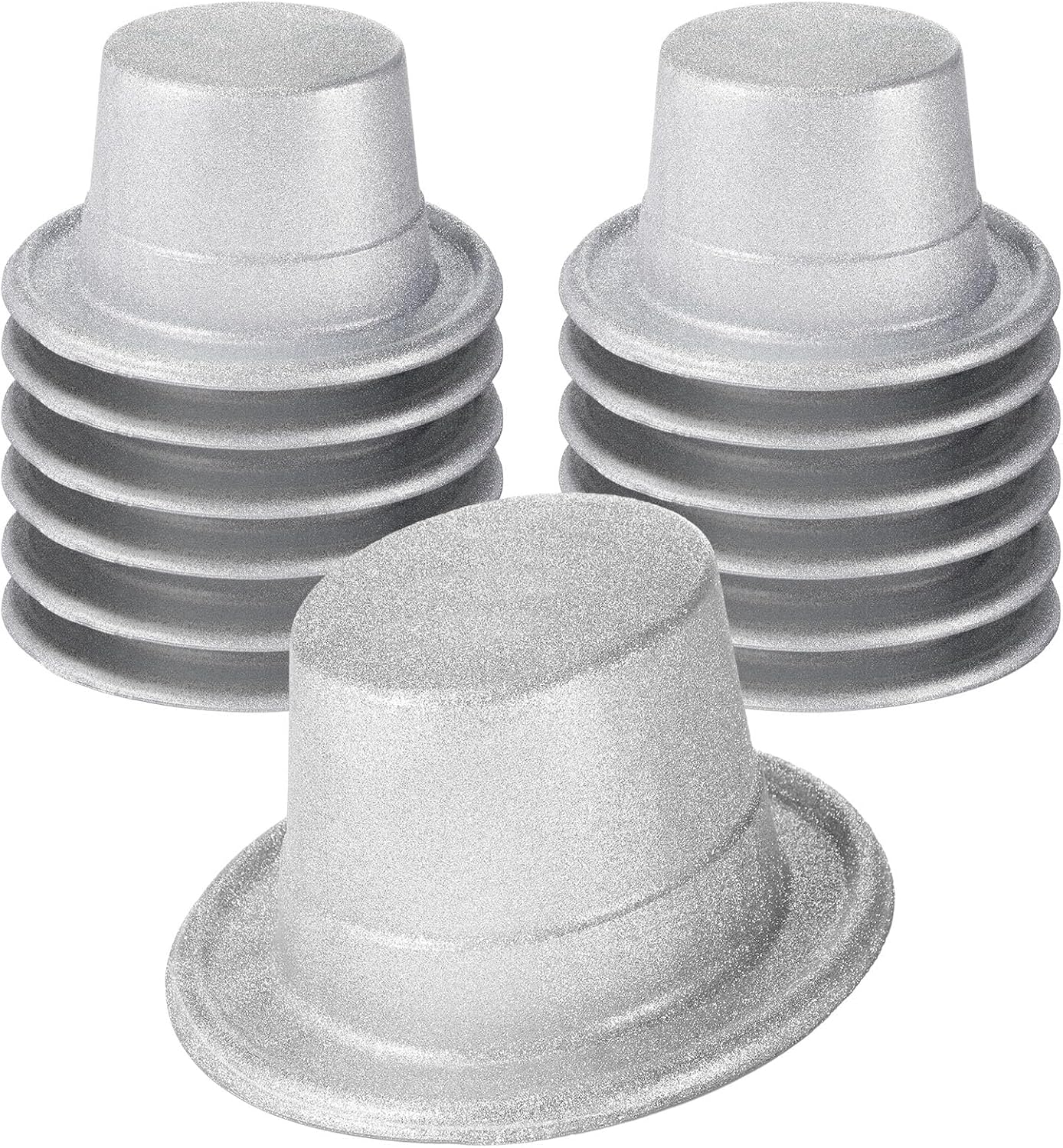 Hillban 12 Pcs Top Hats Halloween Glitter Plastic Retro Disco Party Hats for Halloween Magician Birthday Wedding Carnivals(Silver,Classic)