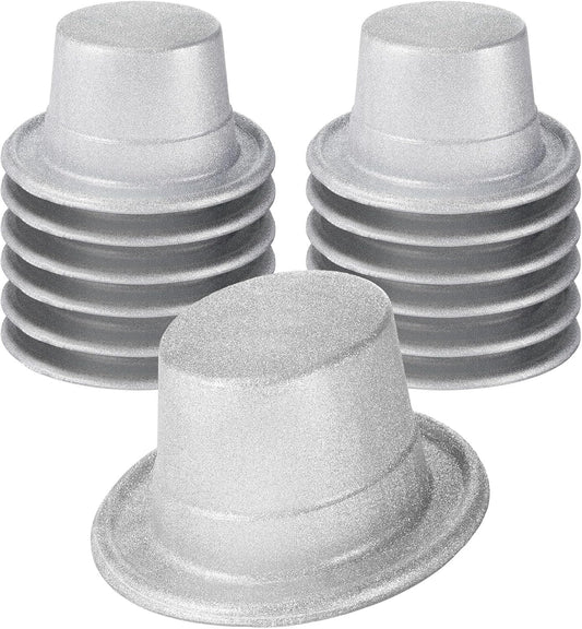 Hillban 12 Pcs Top Hats Halloween Glitter Plastic Retro Disco Party Hats for Halloween Magician Birthday Wedding Carnivals(Silver,Classic)