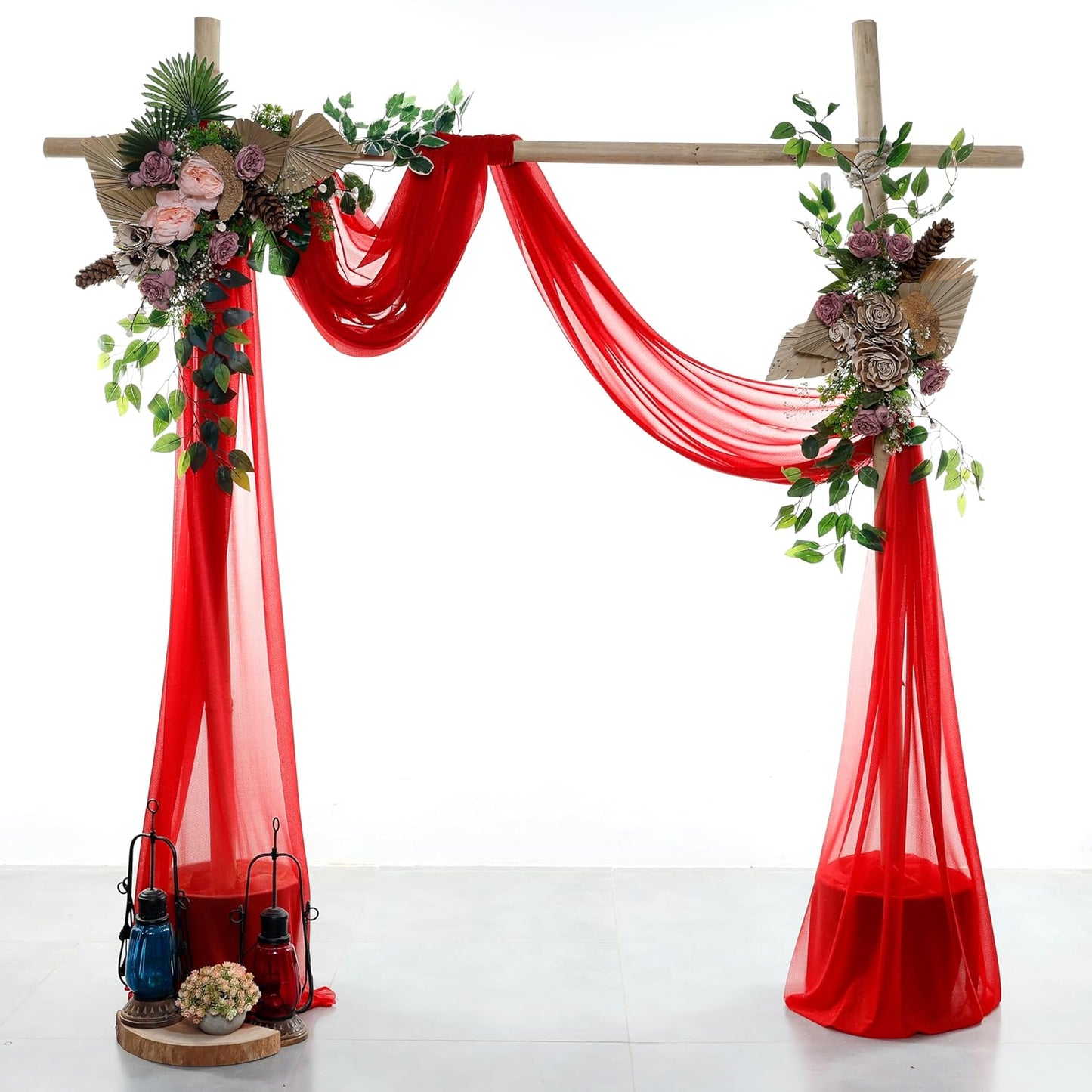 VDS Pack of 2 Panel (30 Inch X 20 Feet) Wedding Arch Draping Fabric Sheer Chiffon Fabric Drapery for Wedding Ceremony Reception Swag Backdrop Canopy Chuppah ARBO Altars Decoration (Red)