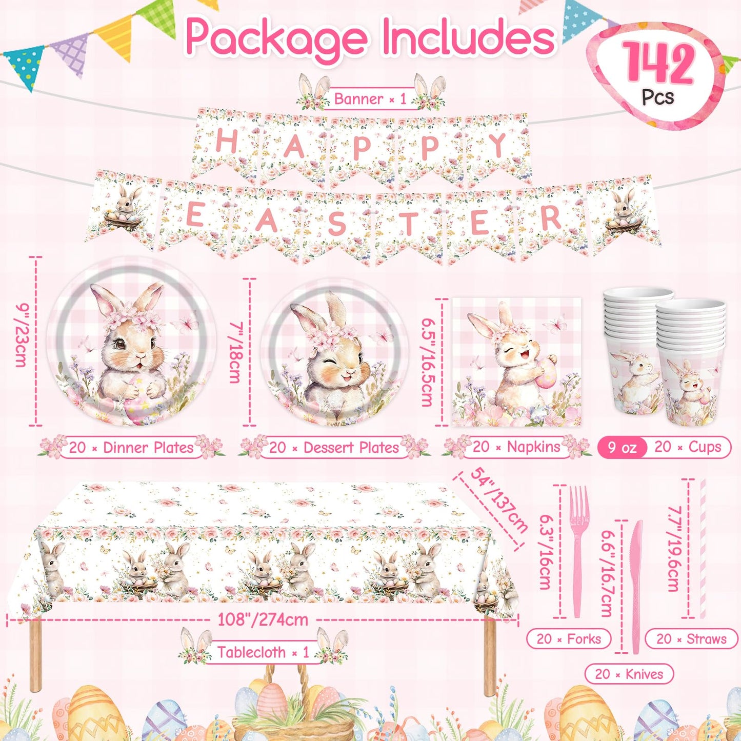 142 Pcs Happy Easter Plates and Napkins Easter Party Decorations