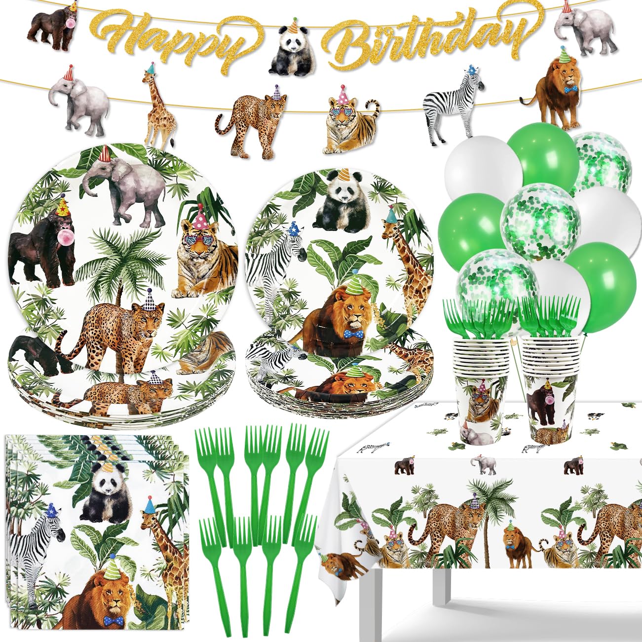 Jungle Theme Safari Birthday Party Decorations, Wild Animal Plates and Napkins for Boy Kids Jungle