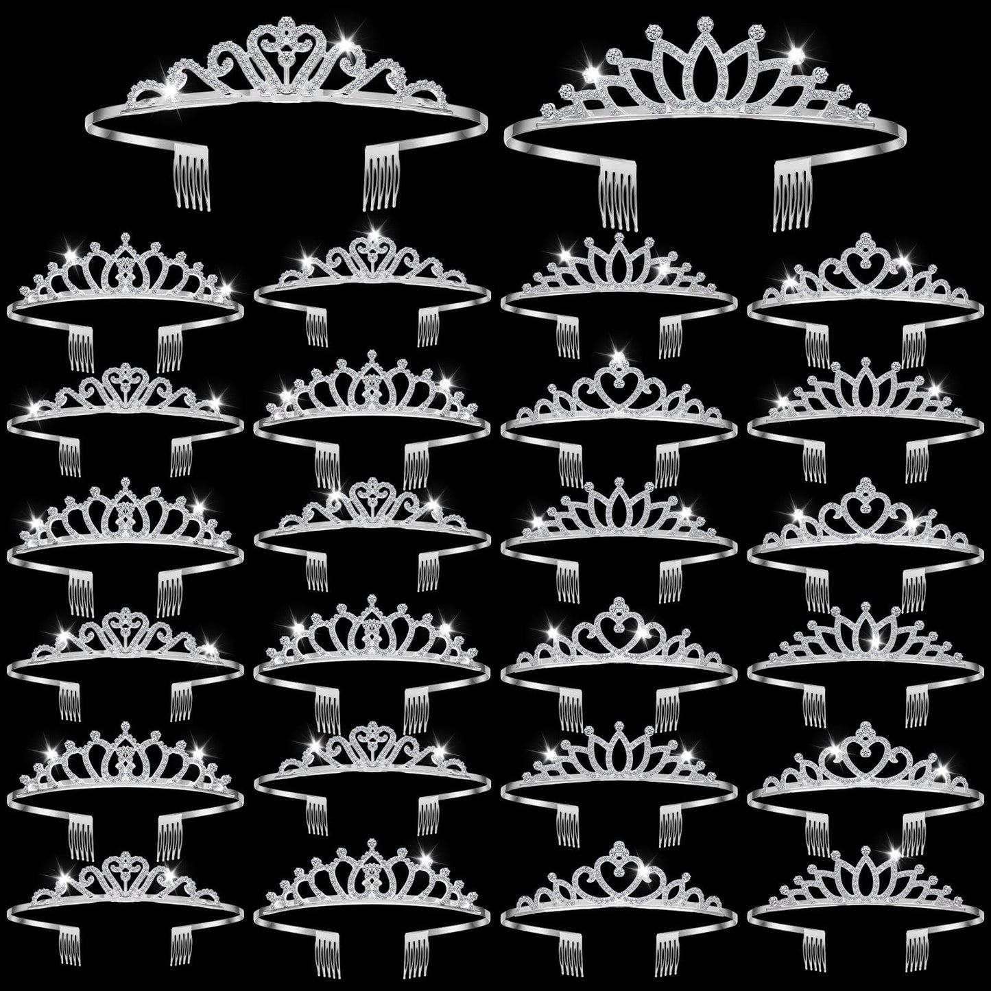 Yuefunny 24 Pcs Crystal Tiara Crowns for Women Bulk Rhinestone Princess Headband Crown with Combs