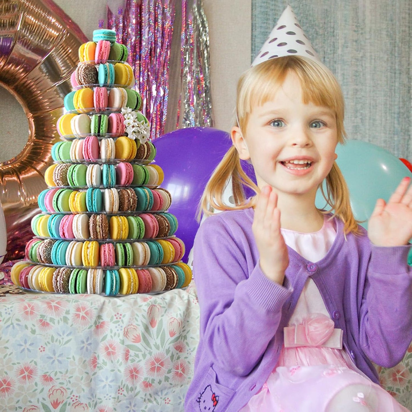 Macaron Tower Stand for Wedding Birthday Party, 4" - 13" Transparent Plastic Round Macaron Tower Display Stand Cupcake Cake Holder for Baby Shower Party Decor (10- Tiers)