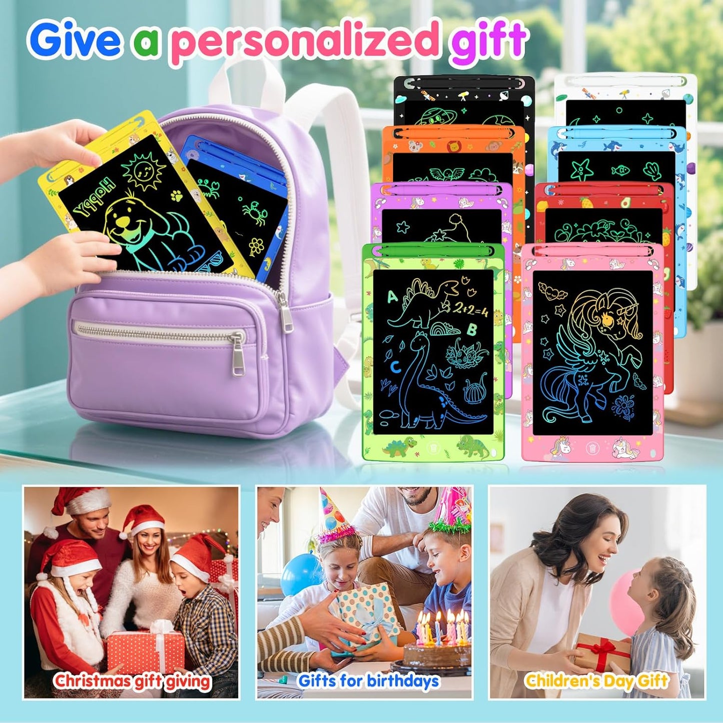 Party Favor 10 Pack LCD Writing Tablet for Kids, 8.5 Inch Colorful Doodle Board Drawing Pad, Educational Learning Travel Toys Birthday Gifts for Boys Girls Age 3 4 5 6 7 8