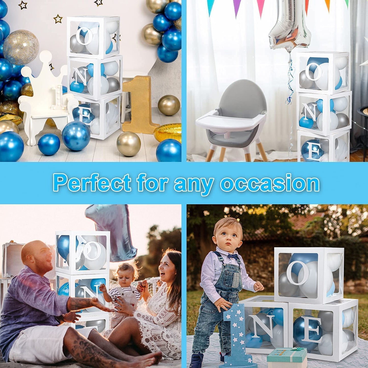 Keencopper First Birthday Decorations For Boy Or Girl, 3 Pcs ONE Balloon Boxes For 1st Birthday