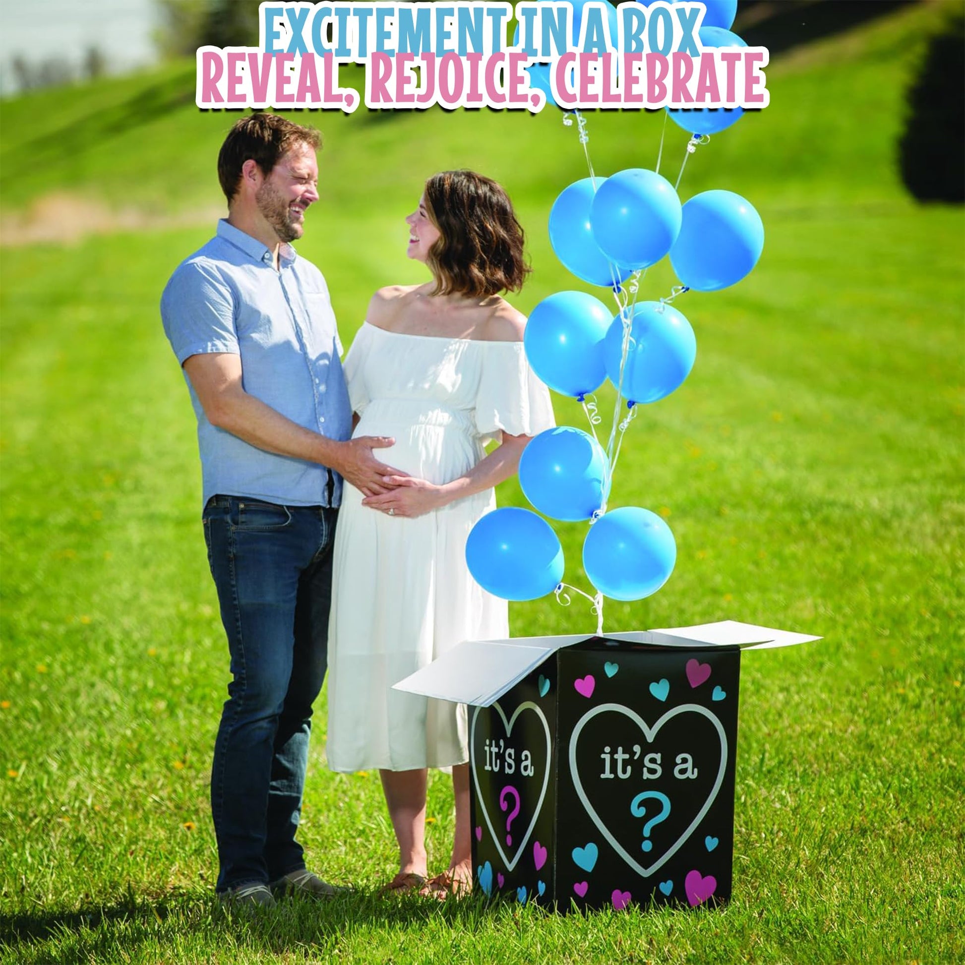 Fun Express Gender Reveal Balloon Box for Baby Shower Party - Premium 24 Inch Tall Black Cardboard