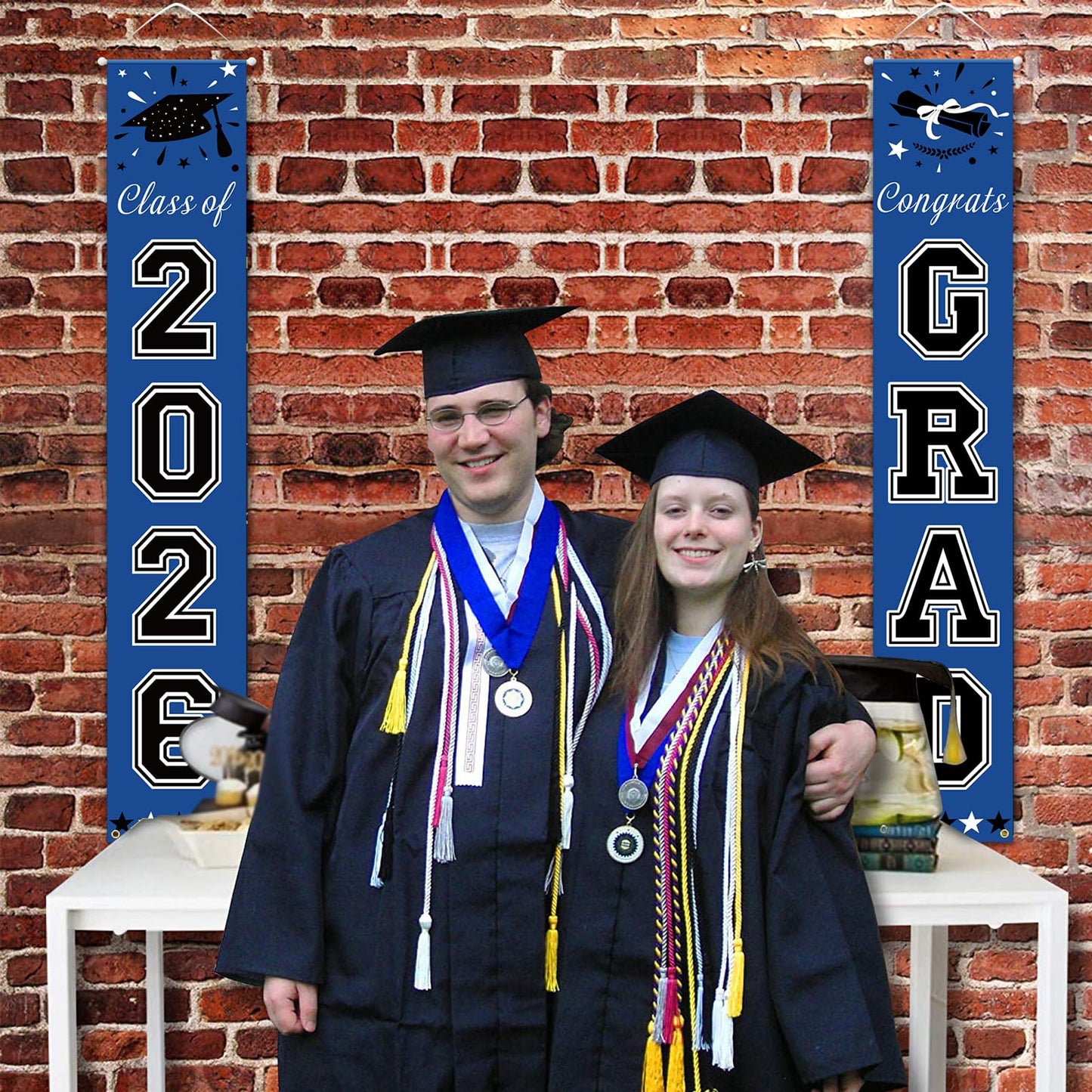 DAZONGE 2026 Graduation Decorations Blue, Congrats Grad Porch Banner for Any Schools or Grades 2026