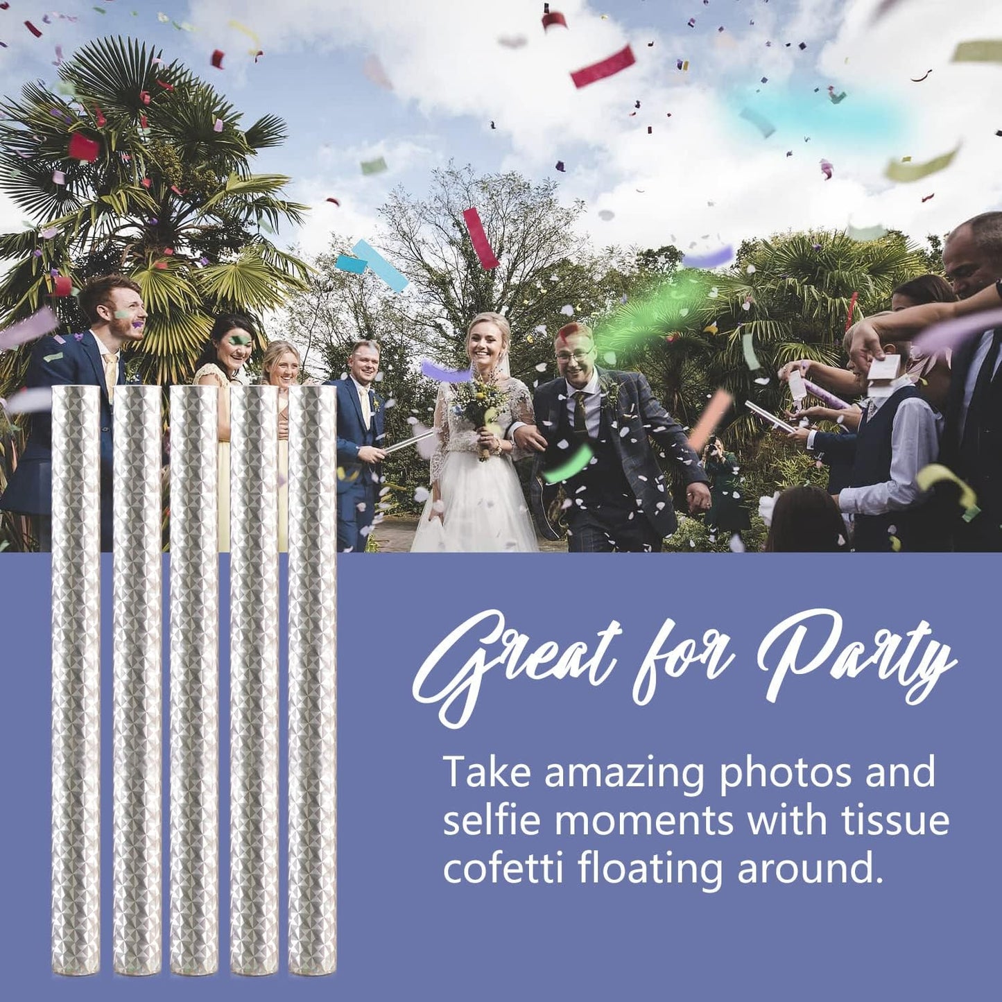 BATTIFE 14Pack Confetti Wands, Colorful Confetti Shoot Poppers, Tissue Paper Flick Flutter Sticks for Wedding Celebrations, Birthday, Multi-Color, 14 inch