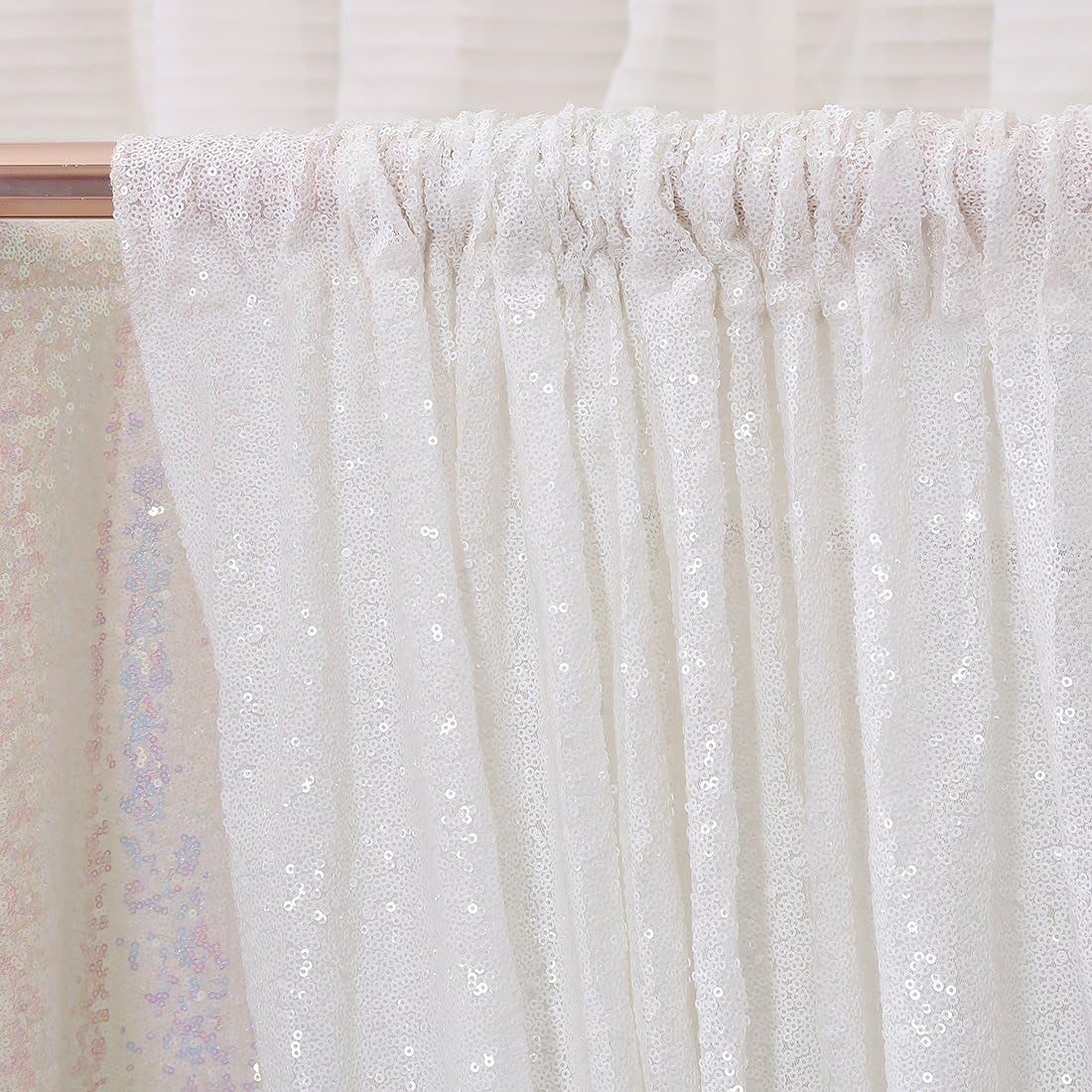 Poise3EHome 4FT x 7FT White Sequin Photography Backdrop Curtain for Party Decoration, White