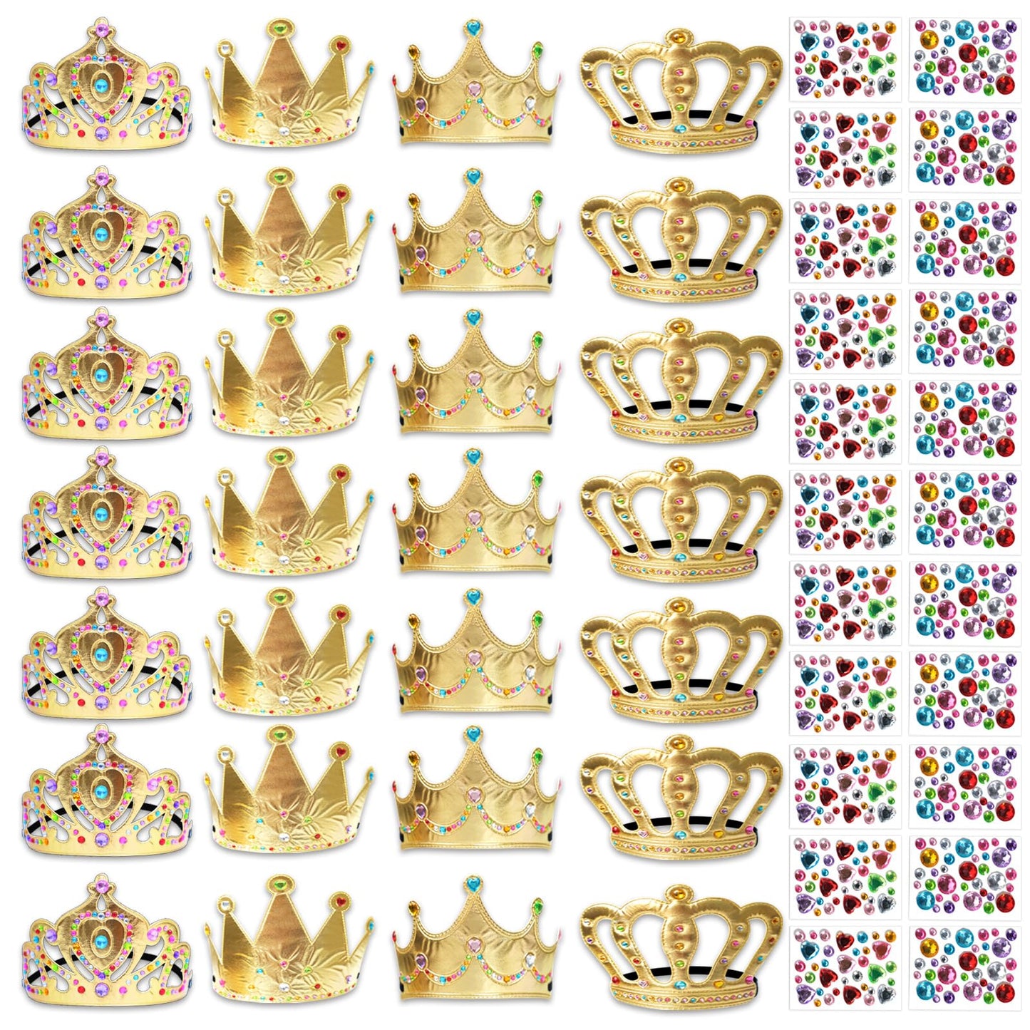 SENONAPO 50 Pcs Foam Crowns Kids Princess Tiaras Crowns Bulk with 2 Styles DIY Diamond Sticker