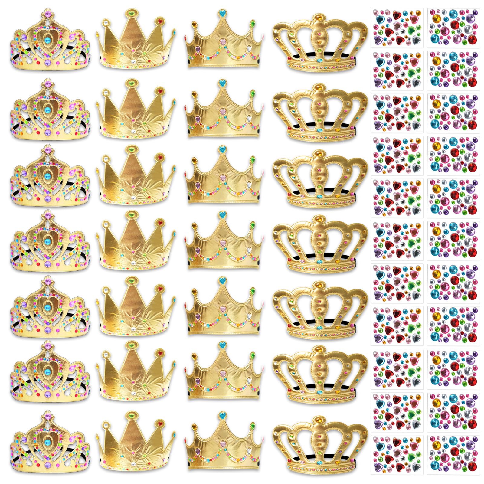 SENONAPO 50 Pcs Foam Crowns Kids Princess Tiaras Crowns Bulk with 2 Styles DIY Diamond Sticker